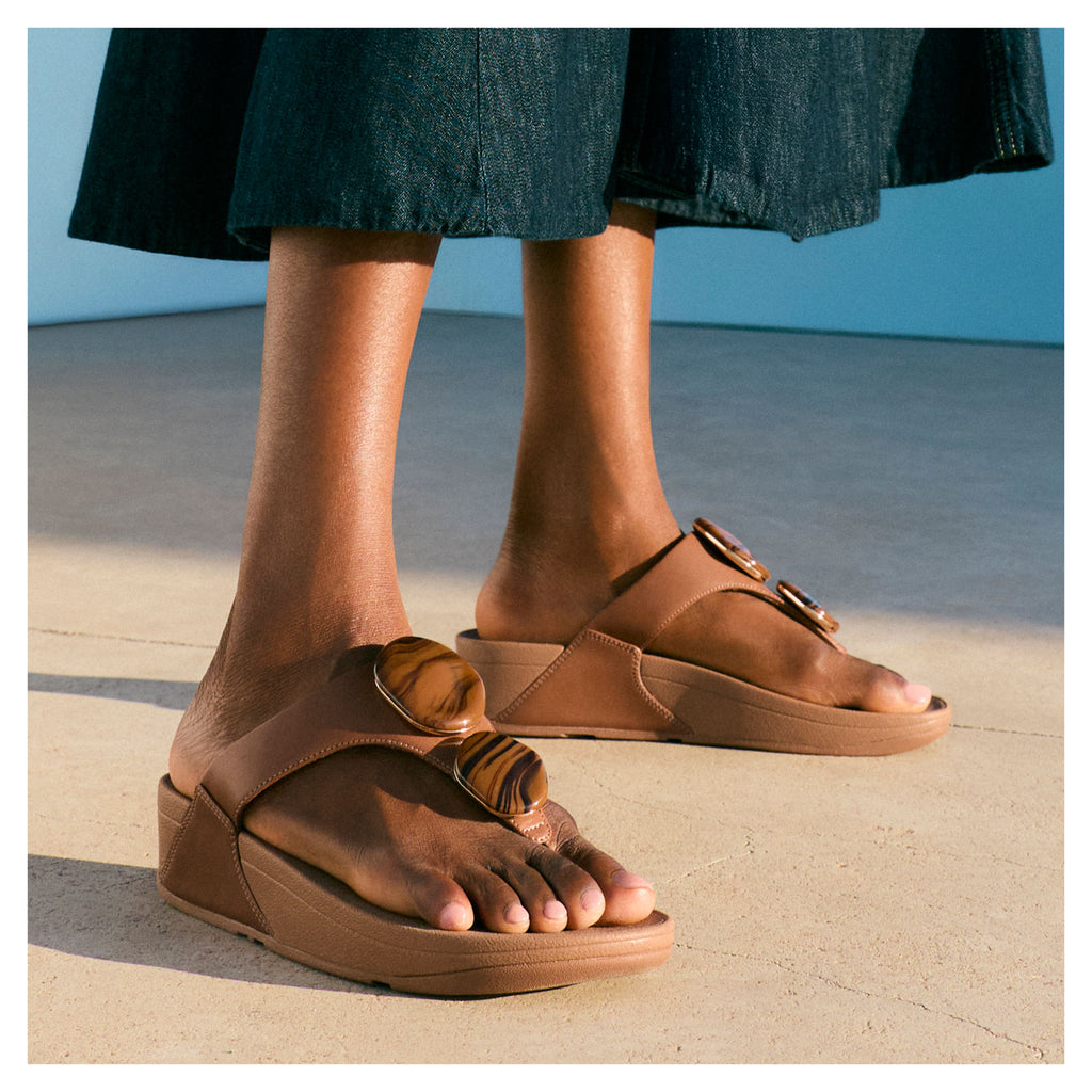 Women's FitFlop Lulu Marbled Stone Thong Sandal DEEP TAN A4T-C15