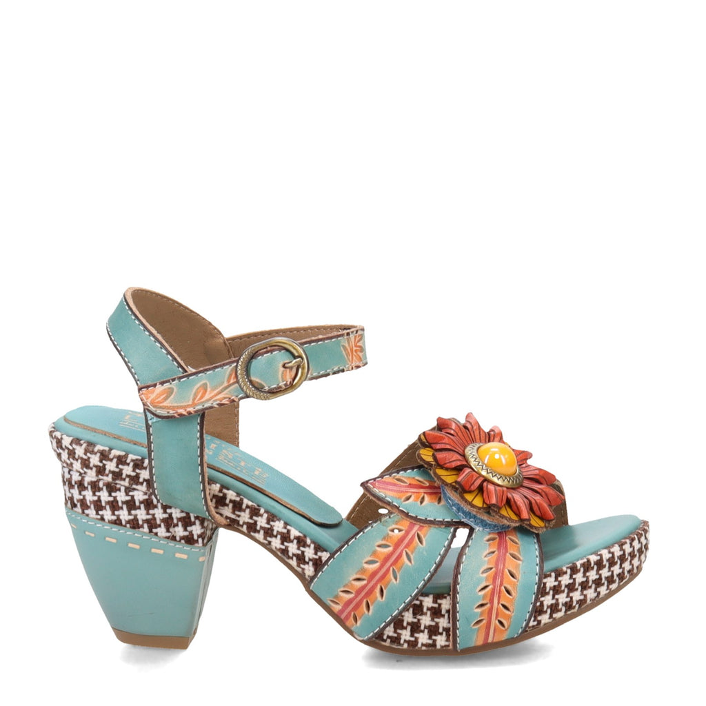 Women's L'Artiste by Spring Step Astarr Sandal.<h3>Pattern-Mixing Perfection with Hand-Painted Leather and Beaded Accents</h3> <p>The L'Artiste by Spring Step Astarr sandal is a masterclass in layered design combining hand-painted leather with beaded ac SKY BLUE MULTI ASTARR-SKYM