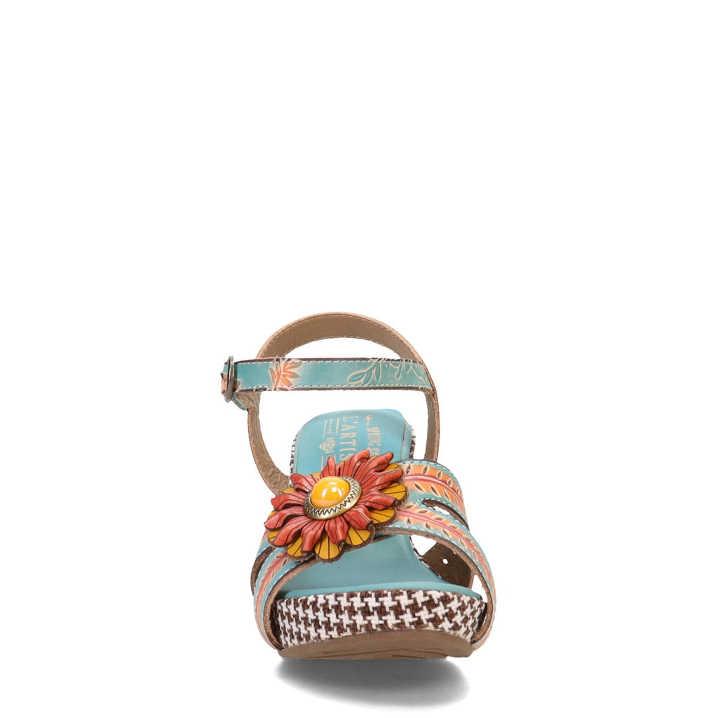 Women's L'Artiste by Spring Step Astarr Sandal.<h3>Pattern-Mixing Perfection with Hand-Painted Leather and Beaded Accents</h3> <p>The L'Artiste by Spring Step Astarr sandal is a masterclass in layered design combining hand-painted leather with beaded ac SKY BLUE MULTI ASTARR-SKYM