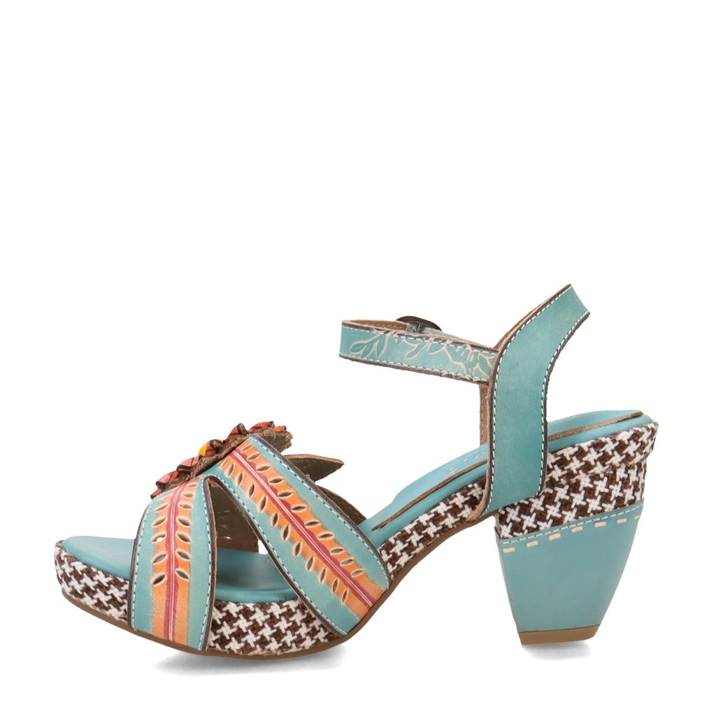 Women's L'Artiste by Spring Step Astarr Sandal.<h3>Pattern-Mixing Perfection with Hand-Painted Leather and Beaded Accents</h3> <p>The L'Artiste by Spring Step Astarr sandal is a masterclass in layered design combining hand-painted leather with beaded ac SKY BLUE MULTI ASTARR-SKYM