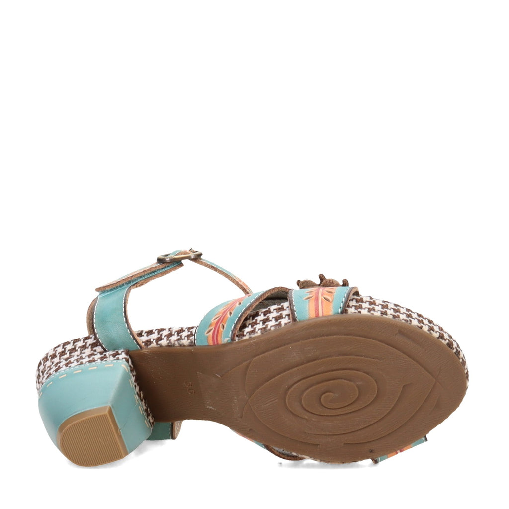 Women's L'Artiste by Spring Step Astarr Sandal.<h3>Pattern-Mixing Perfection with Hand-Painted Leather and Beaded Accents</h3> <p>The L'Artiste by Spring Step Astarr sandal is a masterclass in layered design combining hand-painted leather with beaded ac SKY BLUE MULTI ASTARR-SKYM