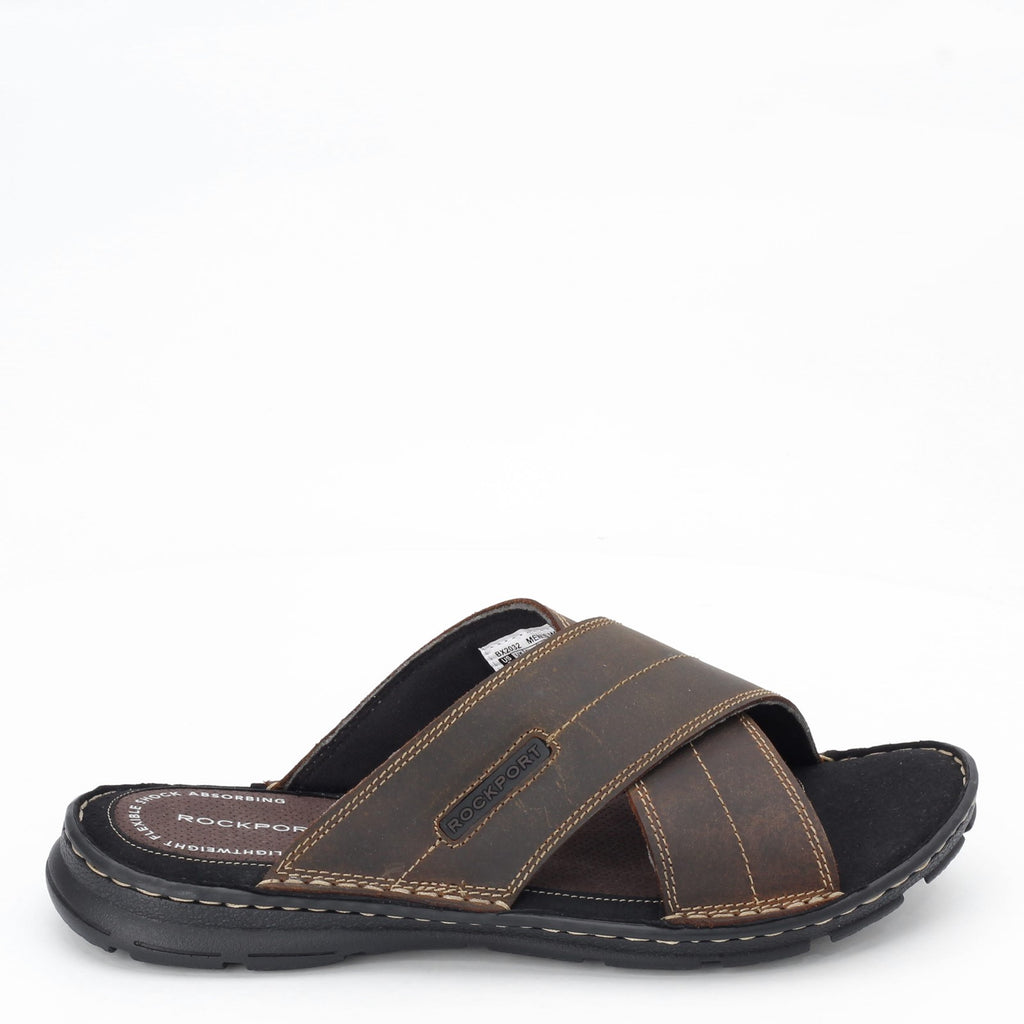 Men's Rockport Darwyn Cross Band Slide Sandal OILED BROWN BX2032