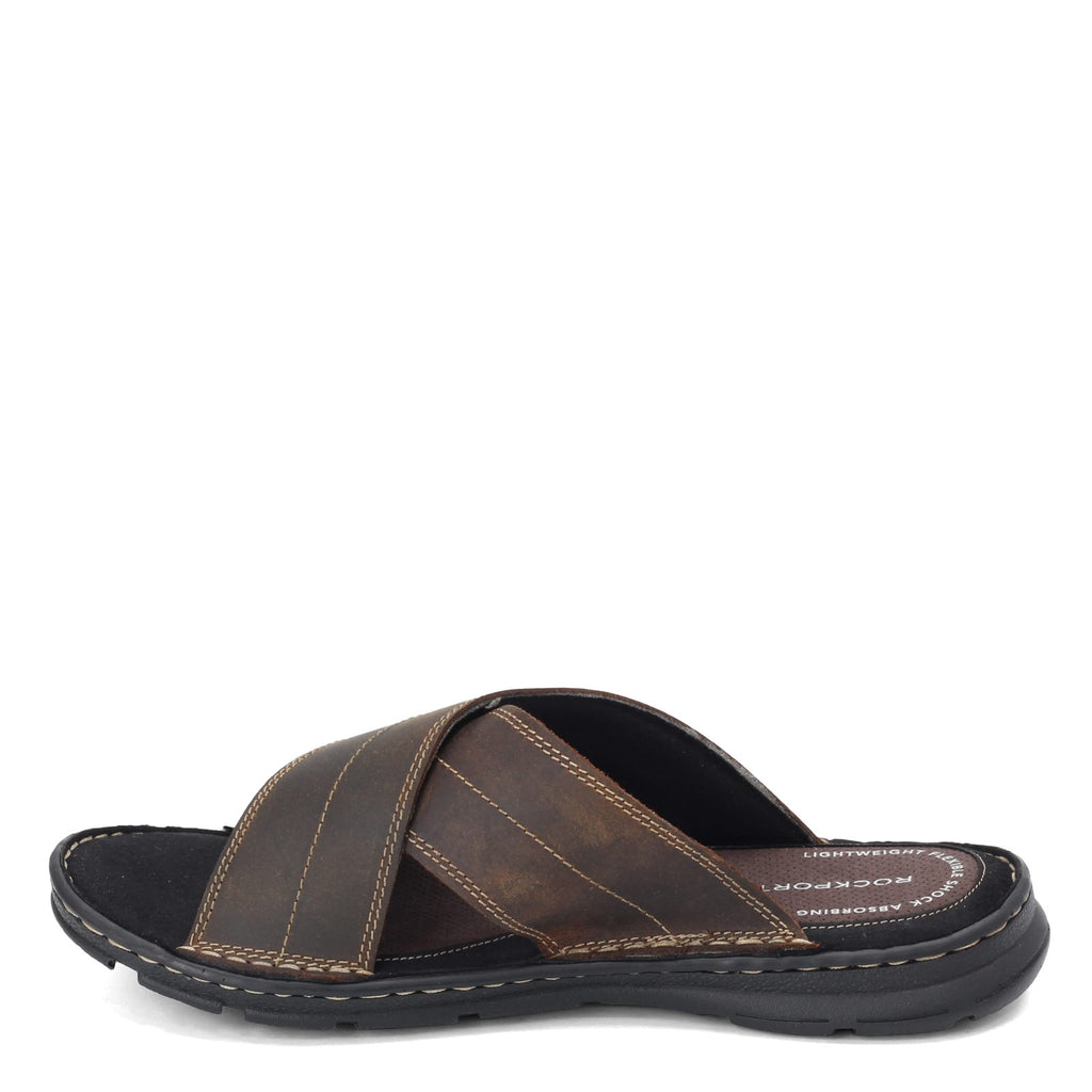 Men's Rockport Darwyn Cross Band Slide Sandal OILED BROWN BX2032