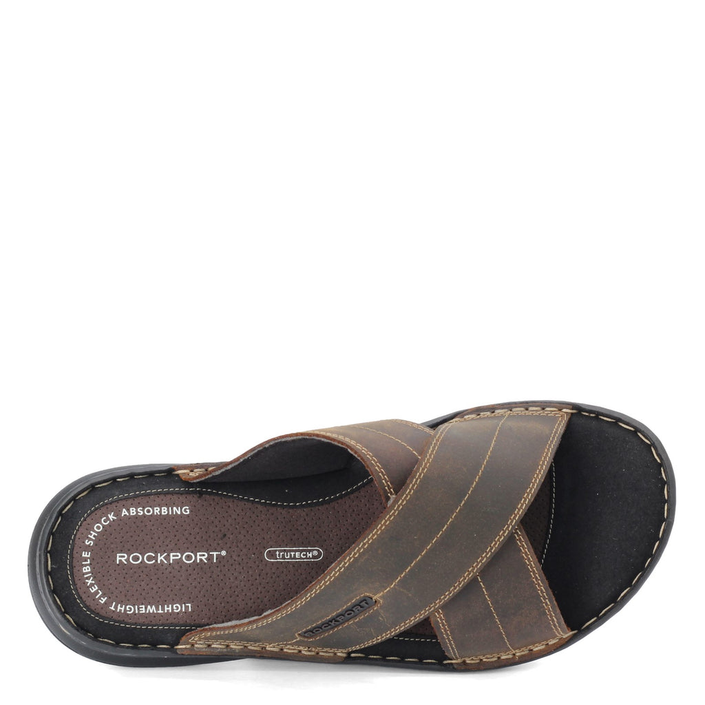 Men's Rockport Darwyn Cross Band Slide Sandal OILED BROWN BX2032
