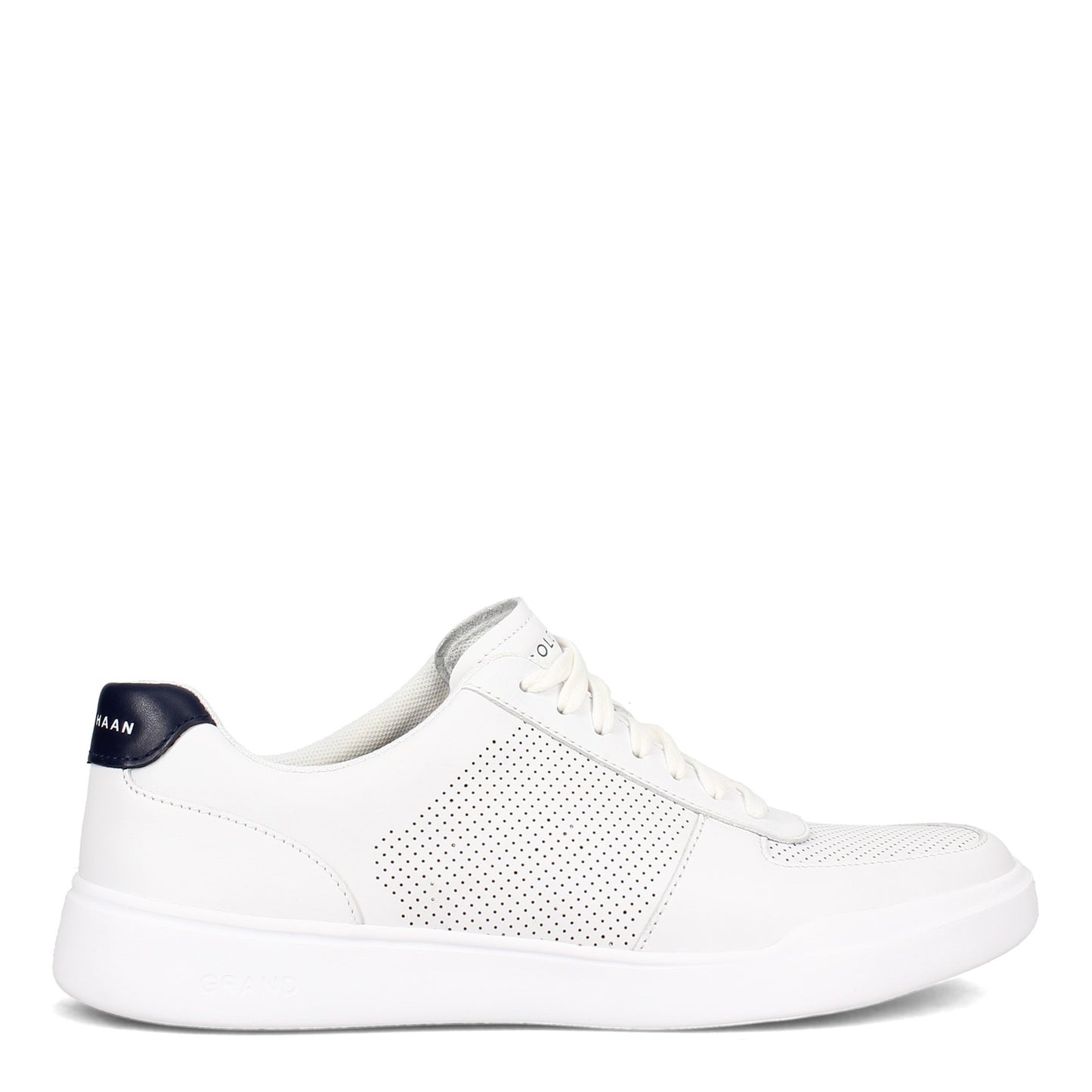 Peltz Shoes  Men's Cole Haan Grand Crosscourt Modern Perf Sneaker WHITE NAVY C33987