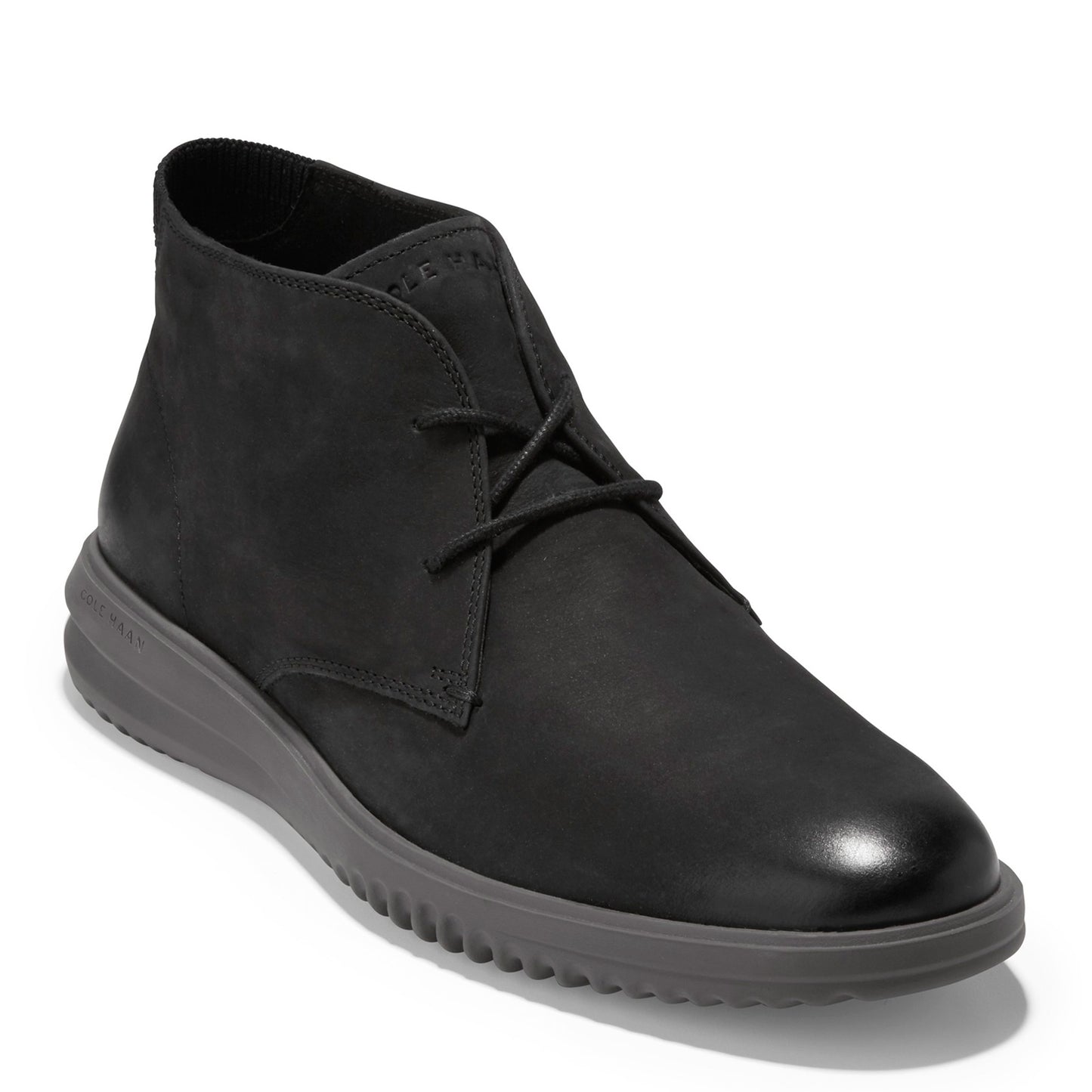 Peltz Shoes  Men's Cole Haan Grand+ Chukka Boot Black Nubuck/Black C36921