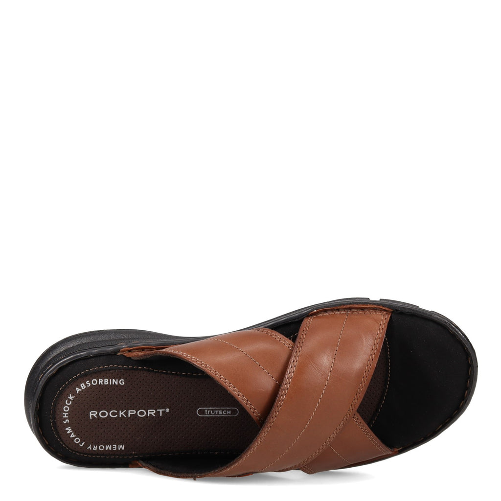 Men's Rockport Darwyn Cross Band Slide Sandal COACH BROWN LEATHER CH1925