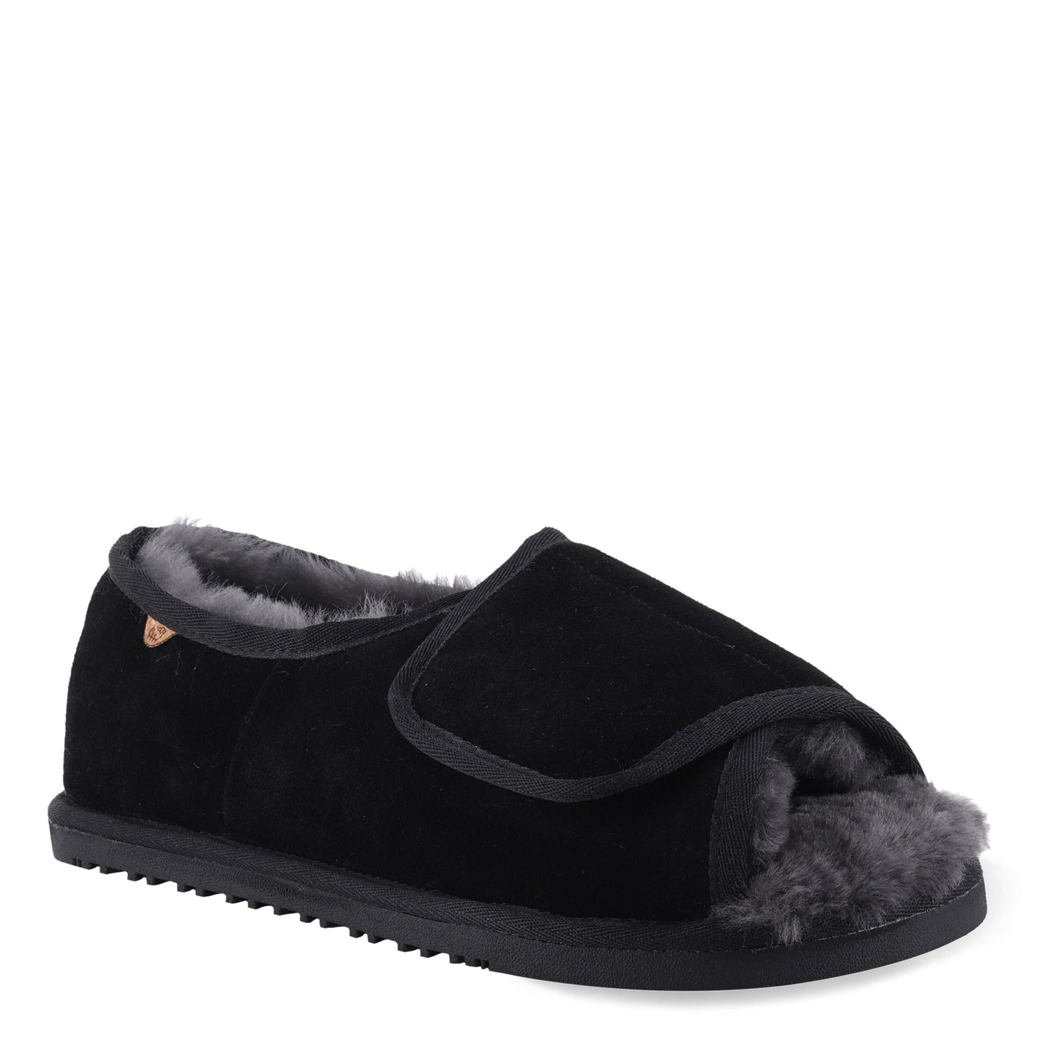 Peltz Shoes  Men's Lamo APMA Open Toe Wrap Slipper - Wide Width BLACK CM2337WD-BLK