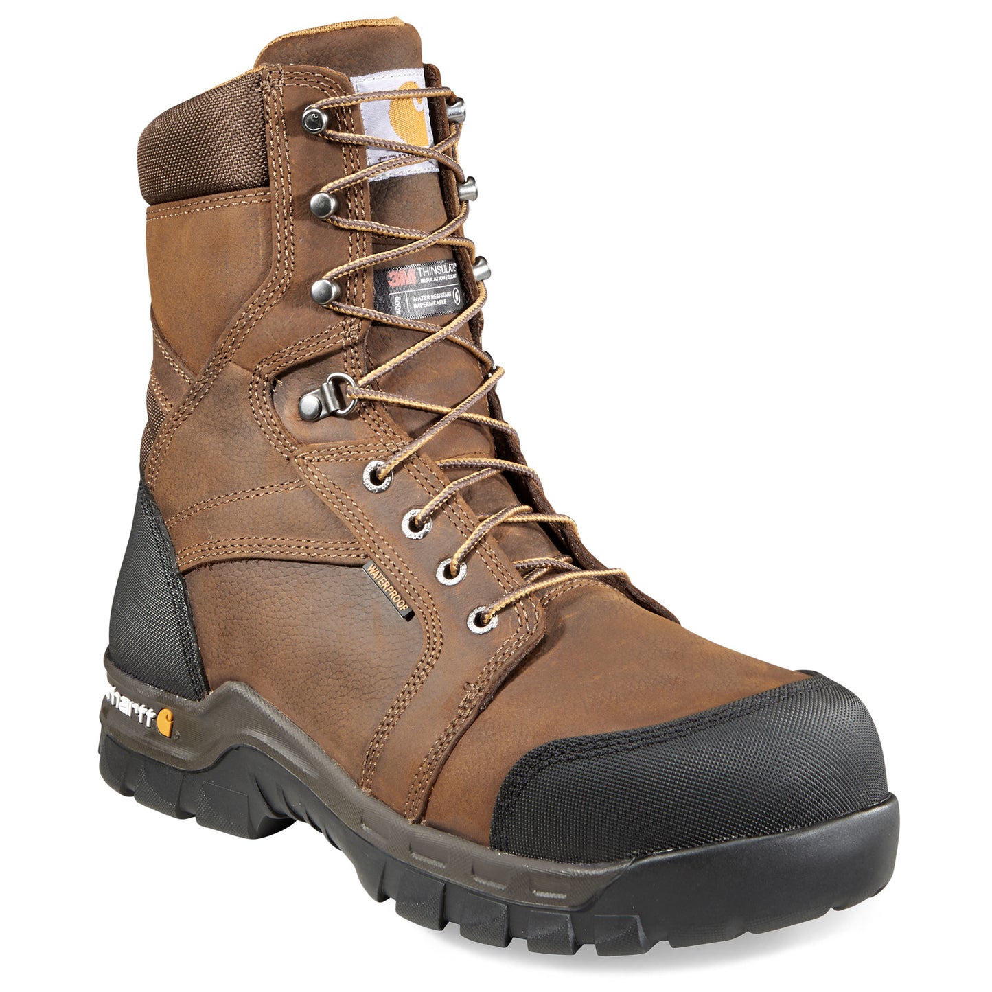 Peltz Shoes  Men's Carhartt Rugged Flex WP Ins 8in CT Work Boot BROWN OILED CMF8389
