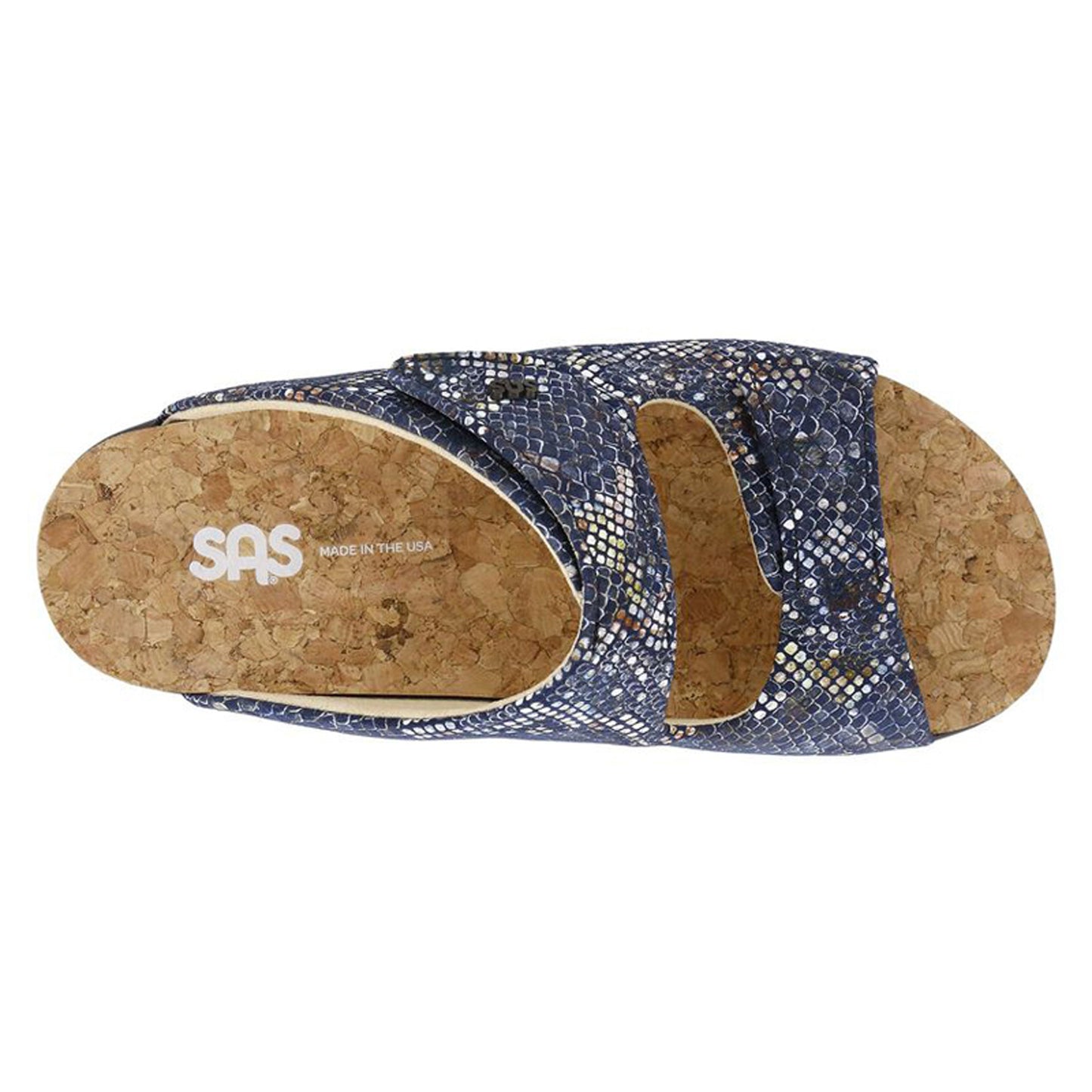 Peltz Shoes  Women's SAS Cozy Sandal NAVY SNAKE COZY MULTI NAV