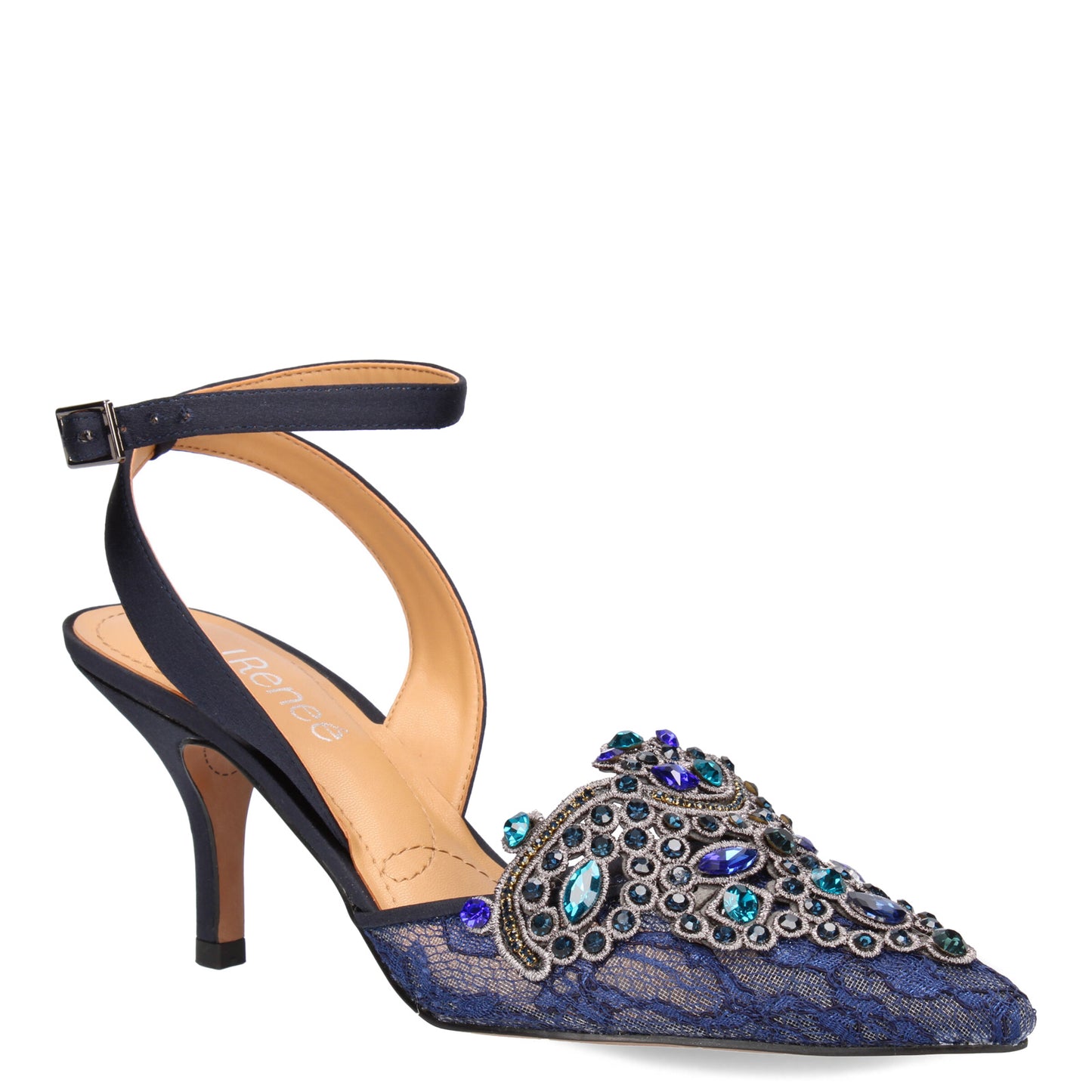 Peltz Shoes  Women's J Renee Desdemona Pump Navy Lace DESDEM-FANVY