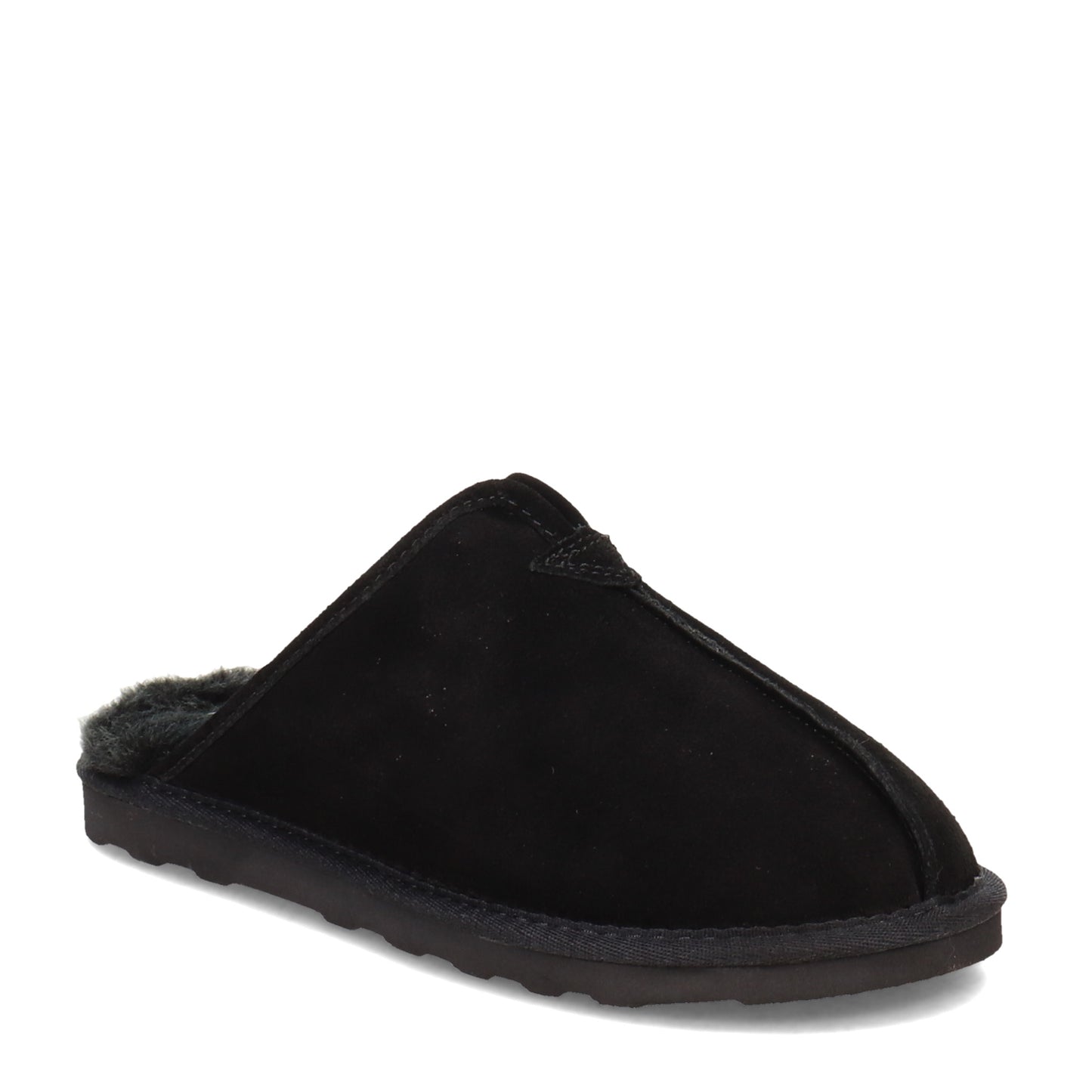 Peltz Shoes  Men's Clarks Plush Fur Scuff Slipper BLACK DMI22996-201