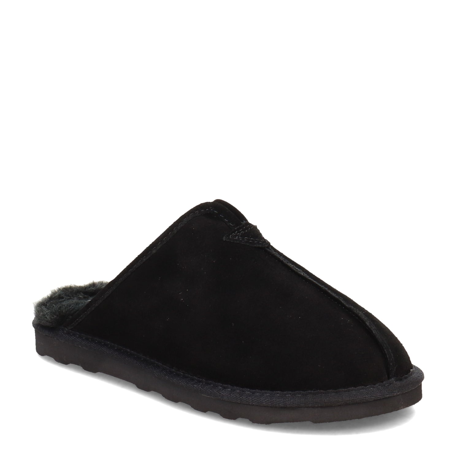 Peltz Shoes  Men's Clarks Plush Fur Scuff Slipper BLACK DMI22996-201