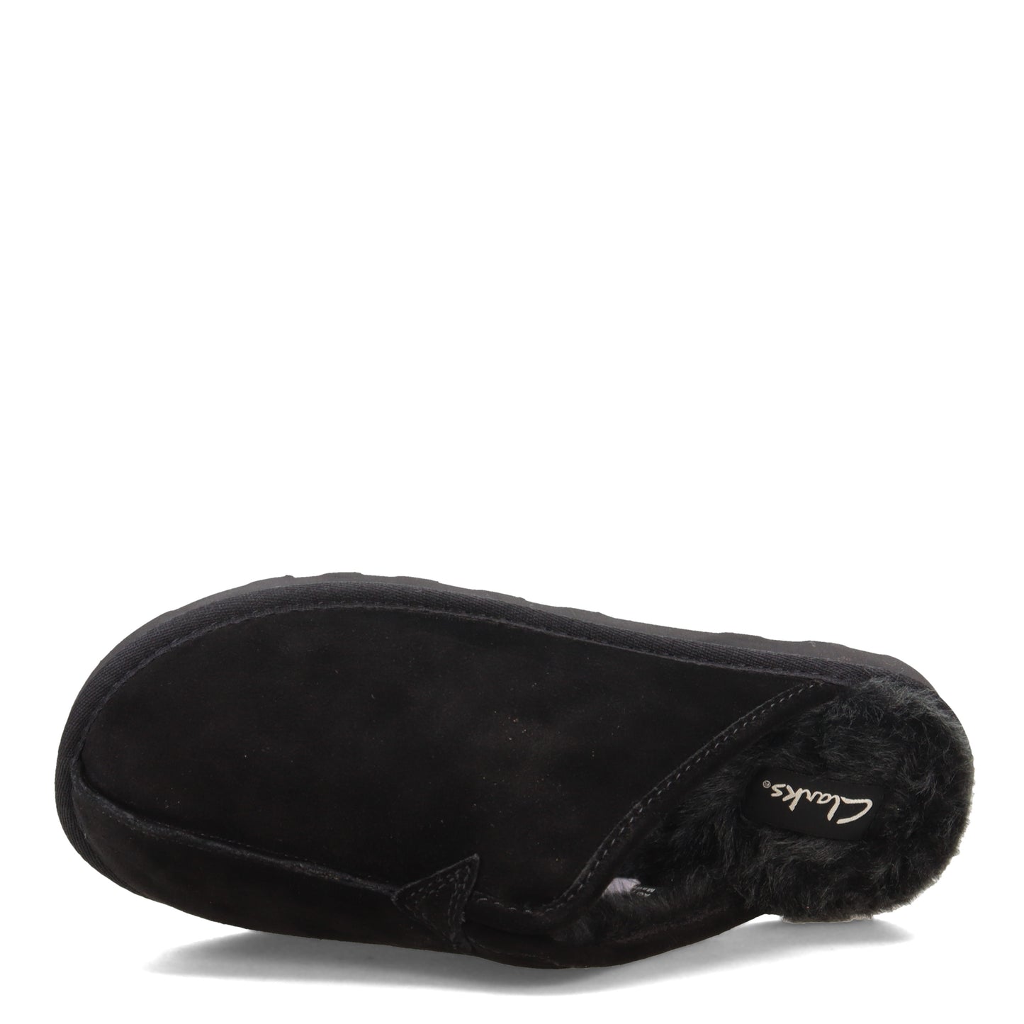 Peltz Shoes  Men's Clarks Plush Fur Scuff Slipper BLACK DMI22996-201
