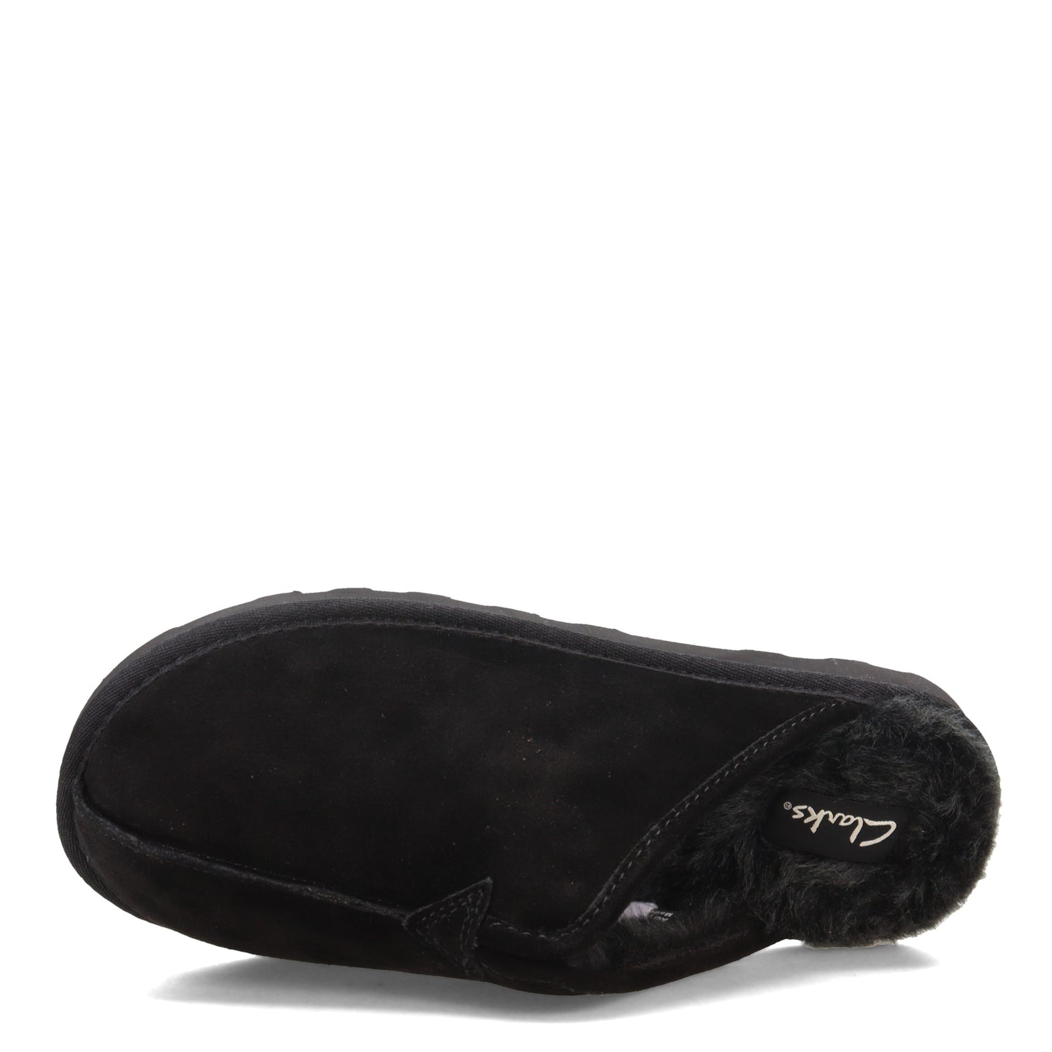 Peltz Shoes  Men's Clarks Plush Fur Scuff Slipper BLACK DMI22996-201