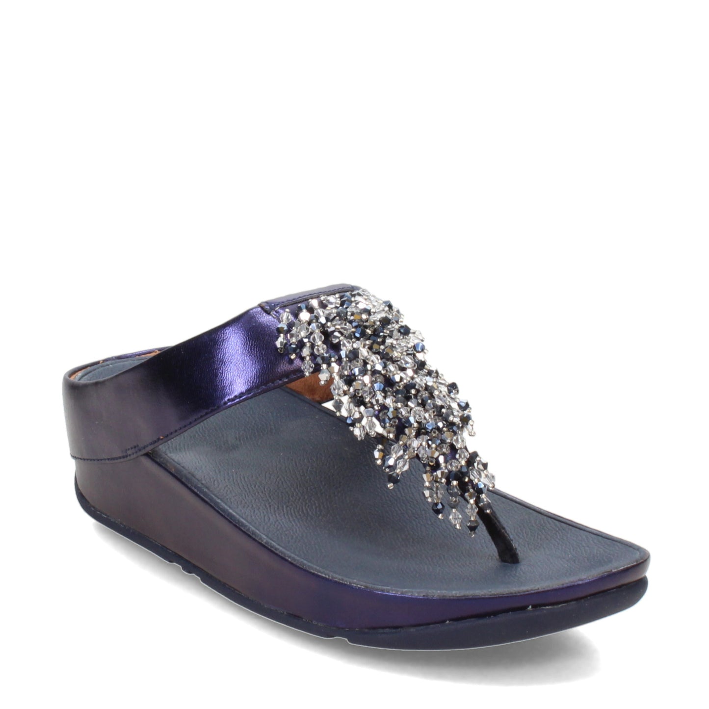 Peltz Shoes  Women's FitFlop Rumba Beaded Toe-Post Sandal Midnight Navy DR7-399