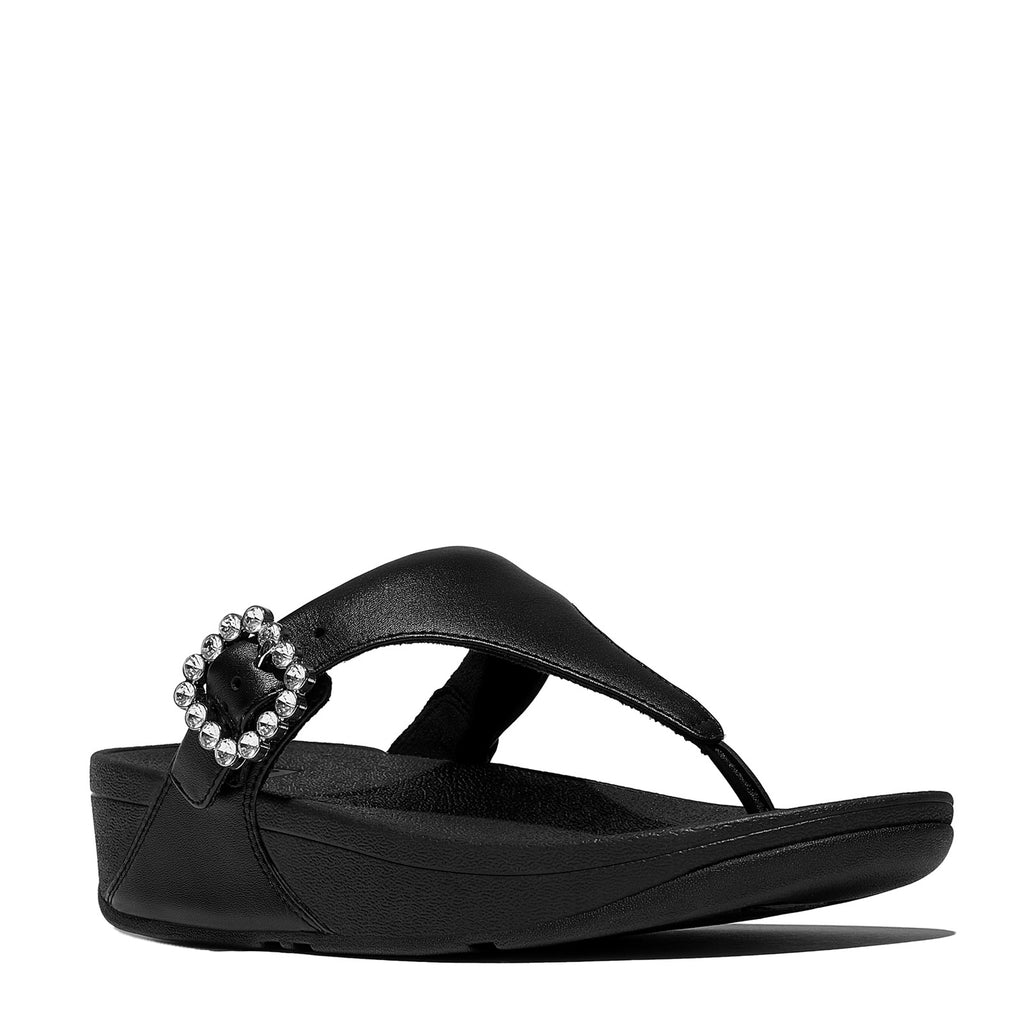 Women's FitFlop Lulu Crystal Gem Buckle Thong Sandal SOLID BLACK E1D-090