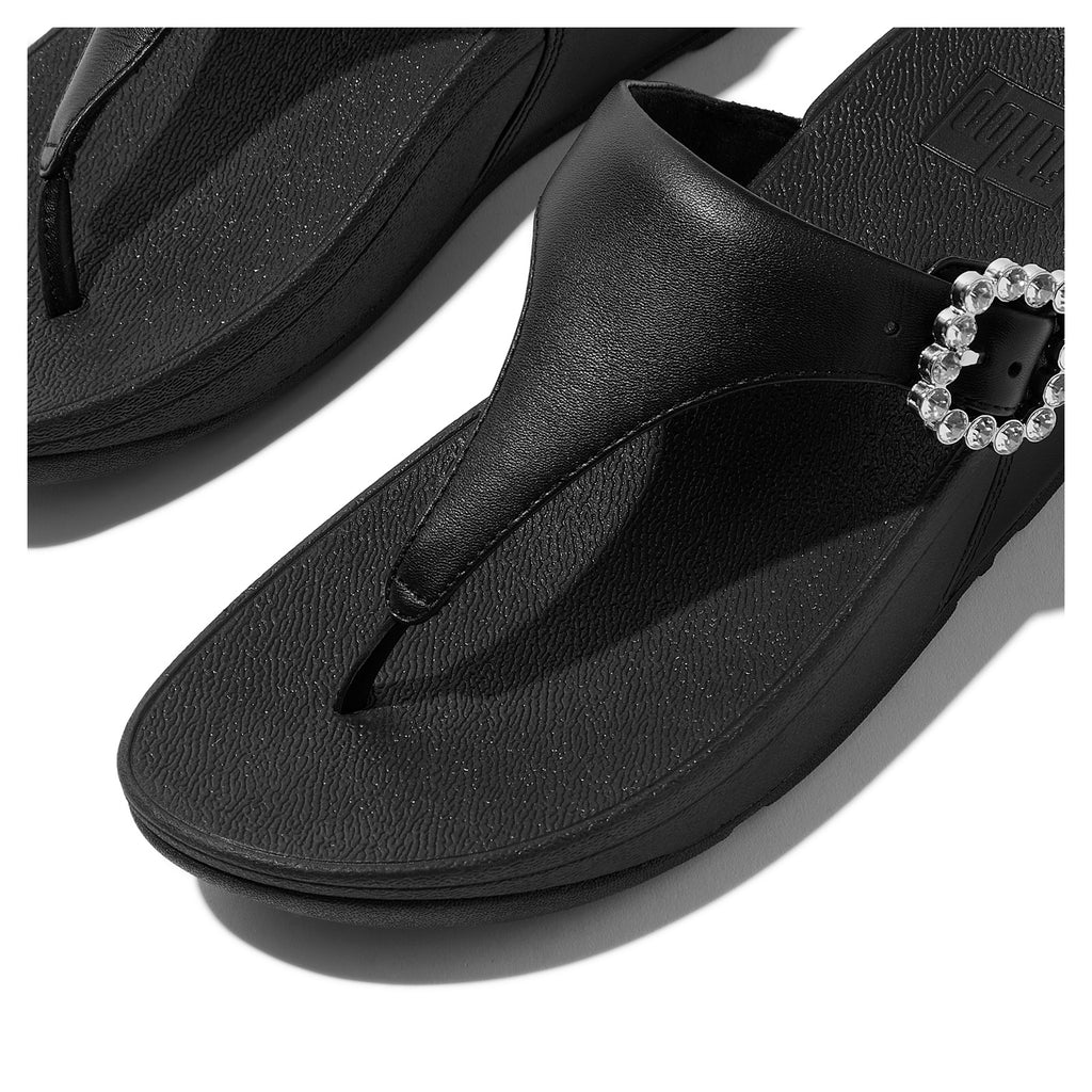 Women's FitFlop Lulu Crystal Gem Buckle Thong Sandal SOLID BLACK E1D-090