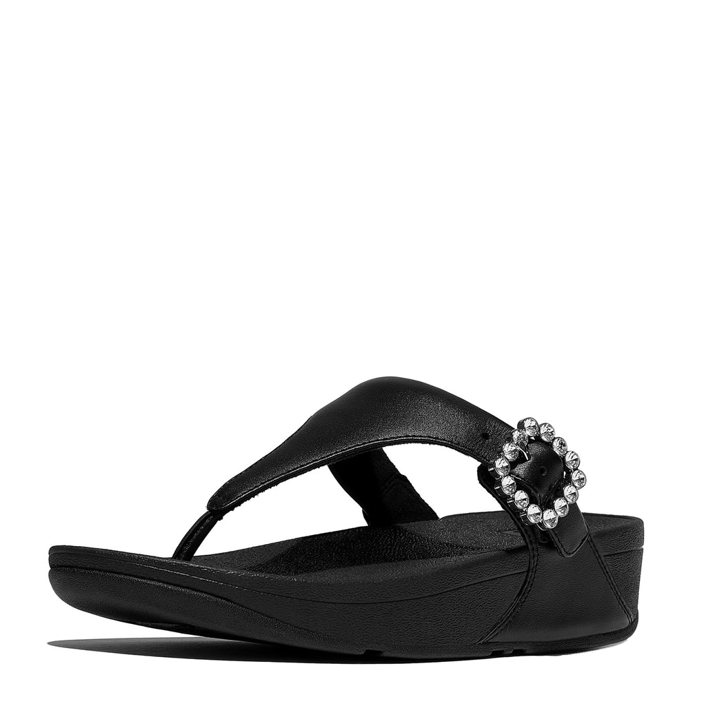 Women's FitFlop Lulu Crystal Gem Buckle Thong Sandal SOLID BLACK E1D-090