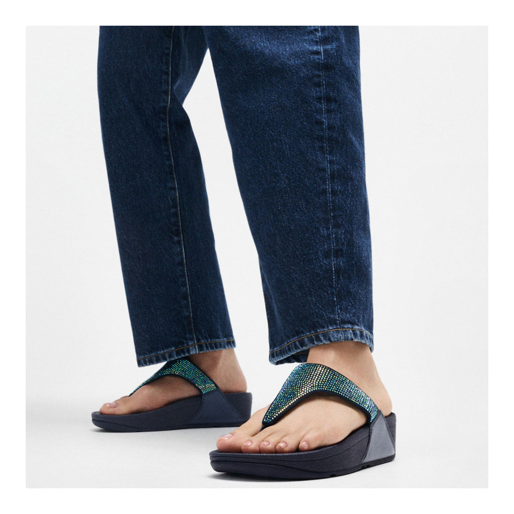 Women's FitFlop Lulu Crystal Thong Sandal IRIDESCENT NAVY EJ8-C97