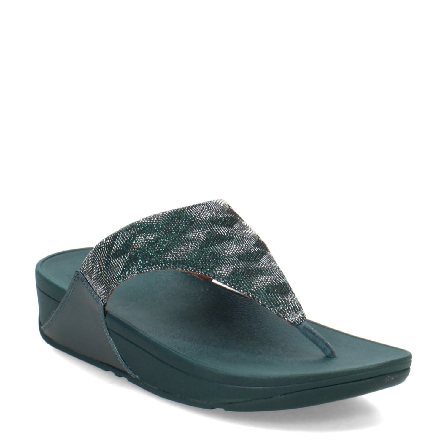 Peltz Shoes  Women's FitFlop Lulu Glitz Thong Sandal Steel Blue ET9-A82