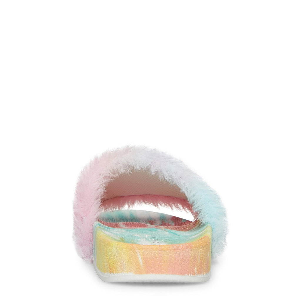 Women's Madden Girl Fancy Faux Fur Sandal TIE-DYE PRIMARY FANCY F-TIEDYE