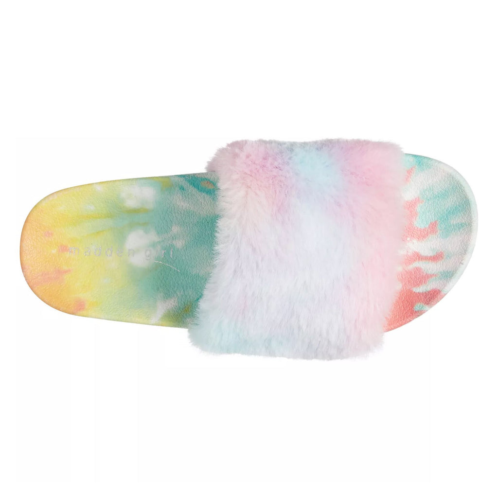 Women's Madden Girl Fancy Faux Fur Sandal TIE-DYE PRIMARY FANCY F-TIEDYE