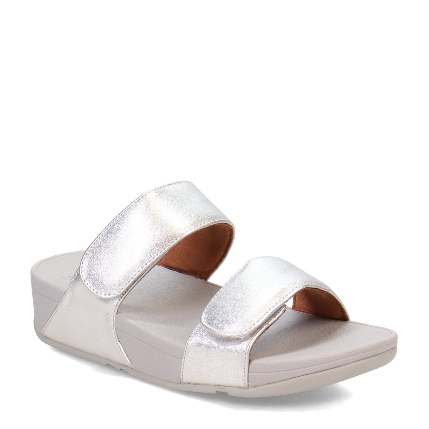 Peltz Shoes  Women's FitFlop Lulu Adjustable Strap Slide Sandal Silver FV6-011