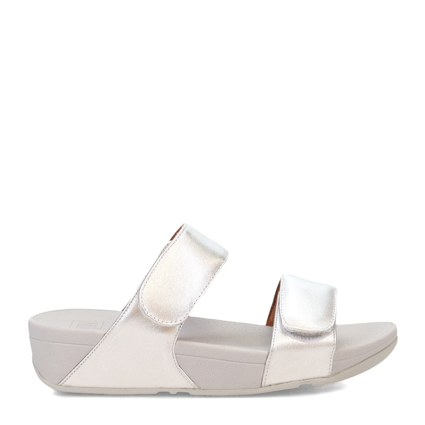 Peltz Shoes  Women's FitFlop Lulu Adjustable Strap Slide Sandal Silver FV6-011