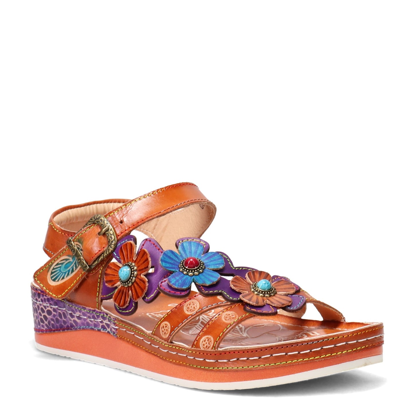 Peltz Shoes  Women's L'Artiste by Spring Step Goodie Sandal Camel Multi GOODIE-CA
