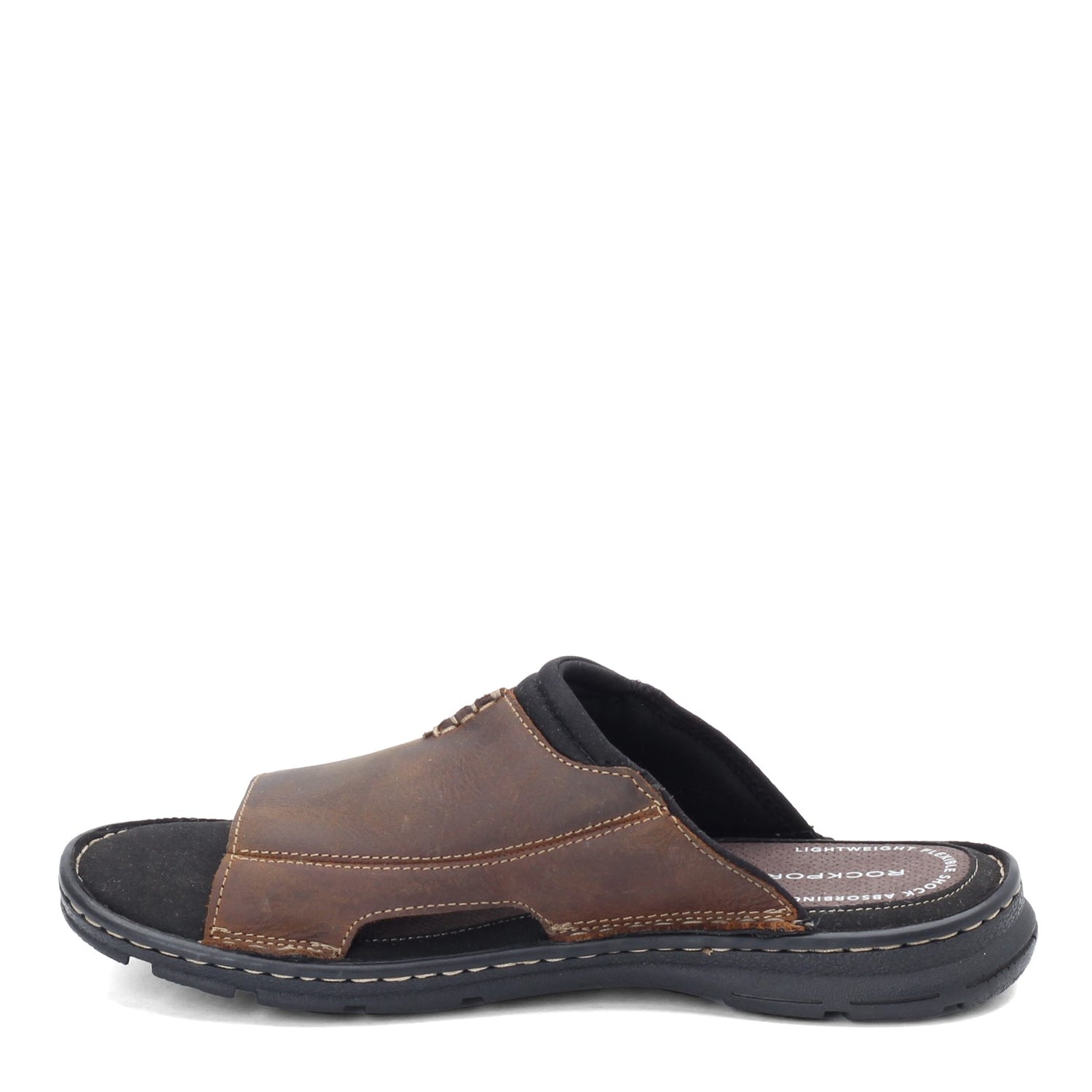Peltz Shoes  Men's Rockport Darwyn 2 Slide BROWN H80304