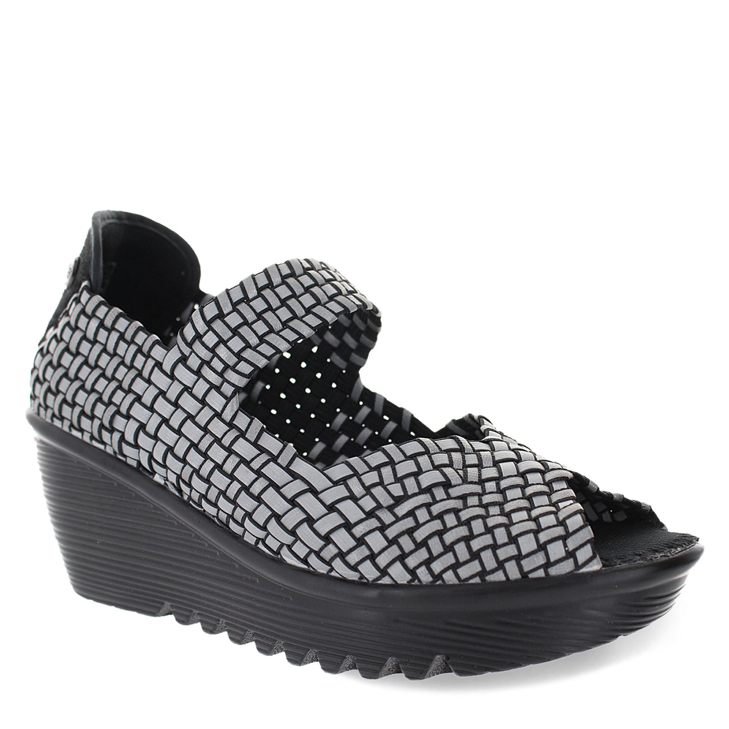 Peltz Shoes  Women's Bernie Mev Halle Sandal BLACK REFLECTIVE HALLE BLKREFL