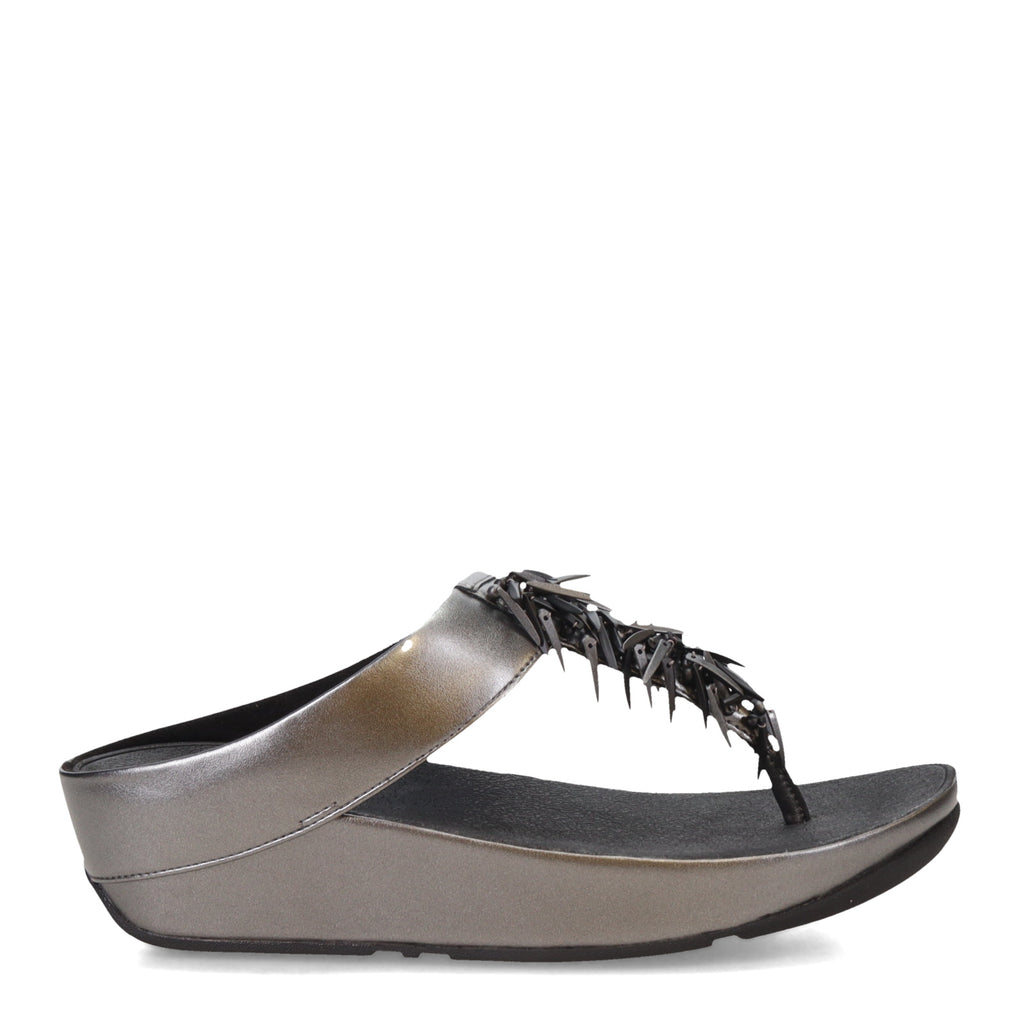 Women's FitFlop Rumba Beaded Toe-Post Sandal PEWTER BLACK HI7-B06
