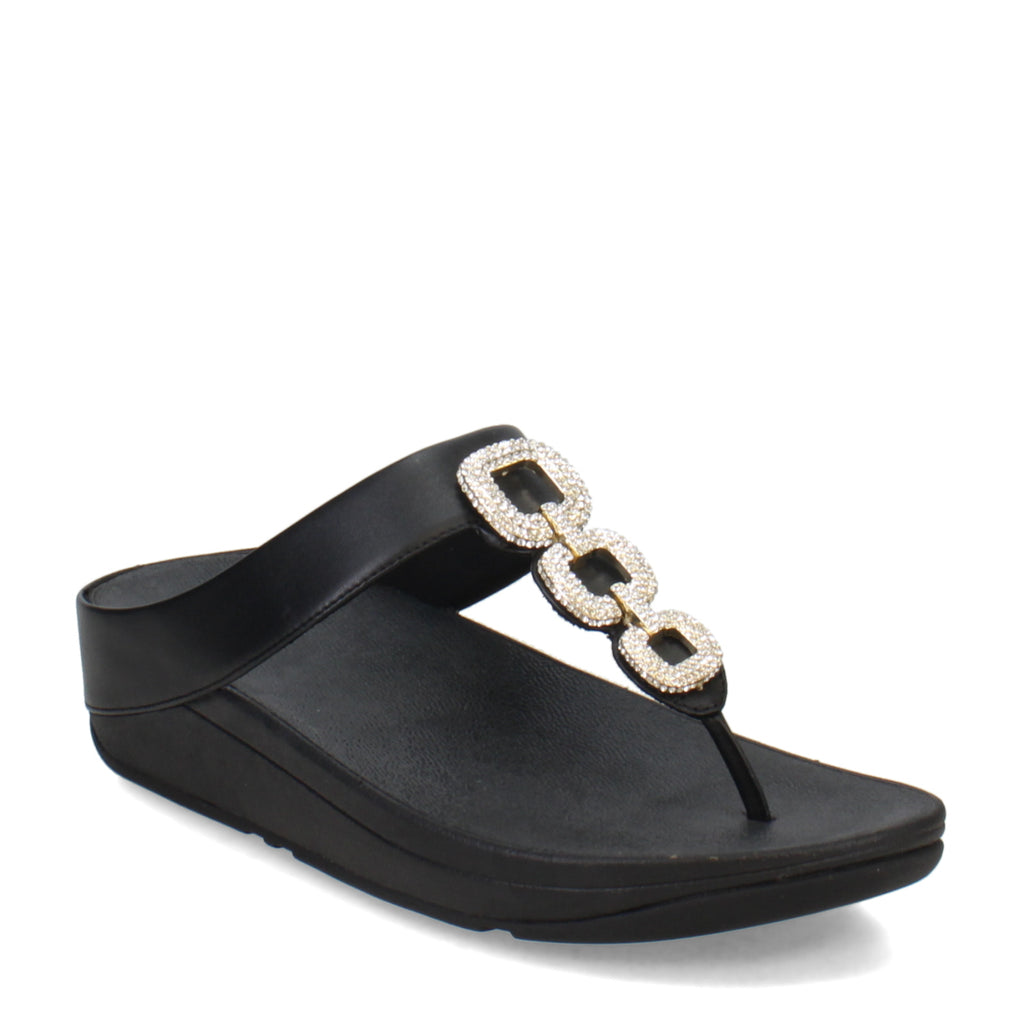 Women's FitFlop Fino Crystal Chain Toe-Post Sandal BLACK HX2-001