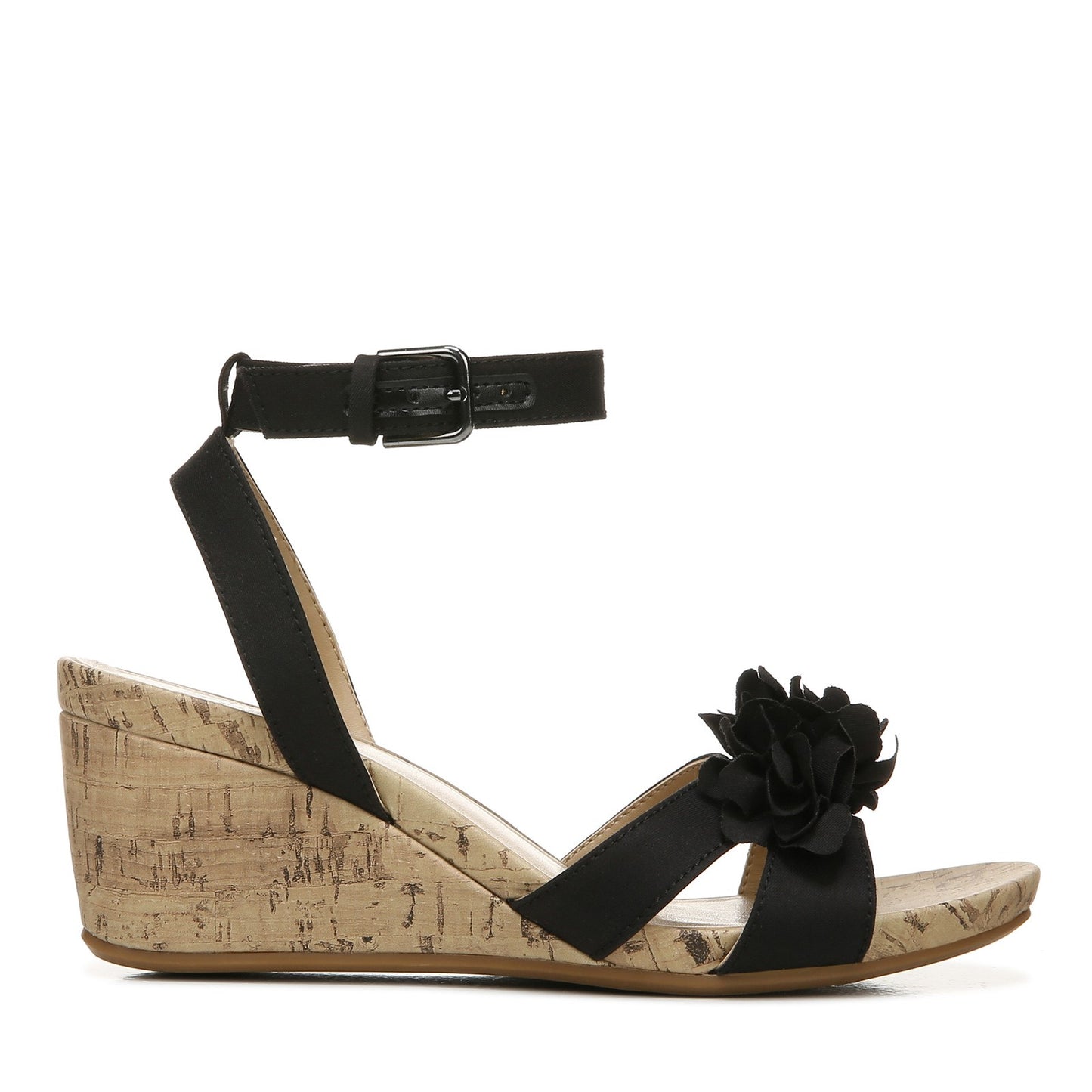 Peltz Shoes  Women's Naturalizer Areda Flower Wedge Sandal BLACK I0629F1002
