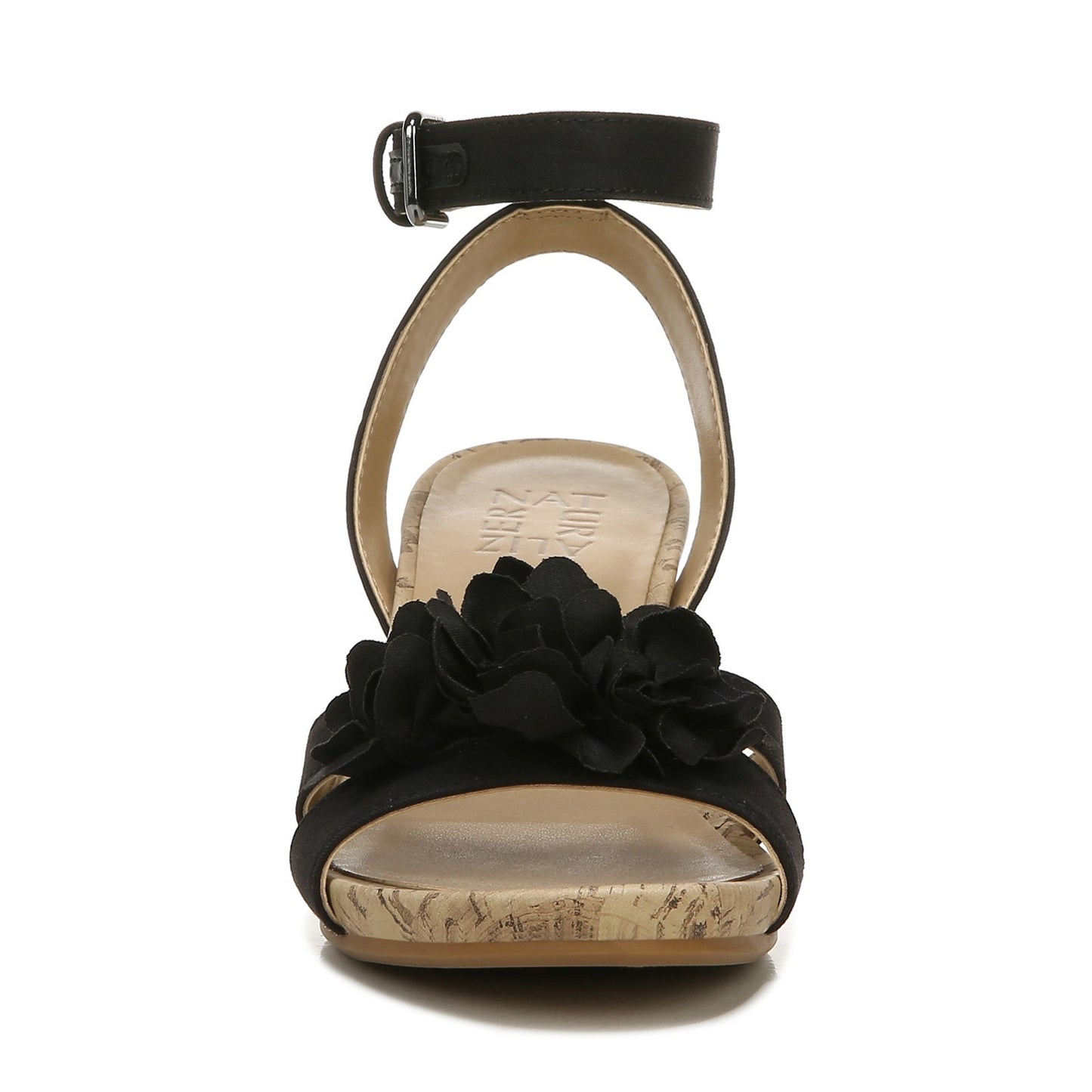 Peltz Shoes  Women's Naturalizer Areda Flower Wedge Sandal BLACK I0629F1002