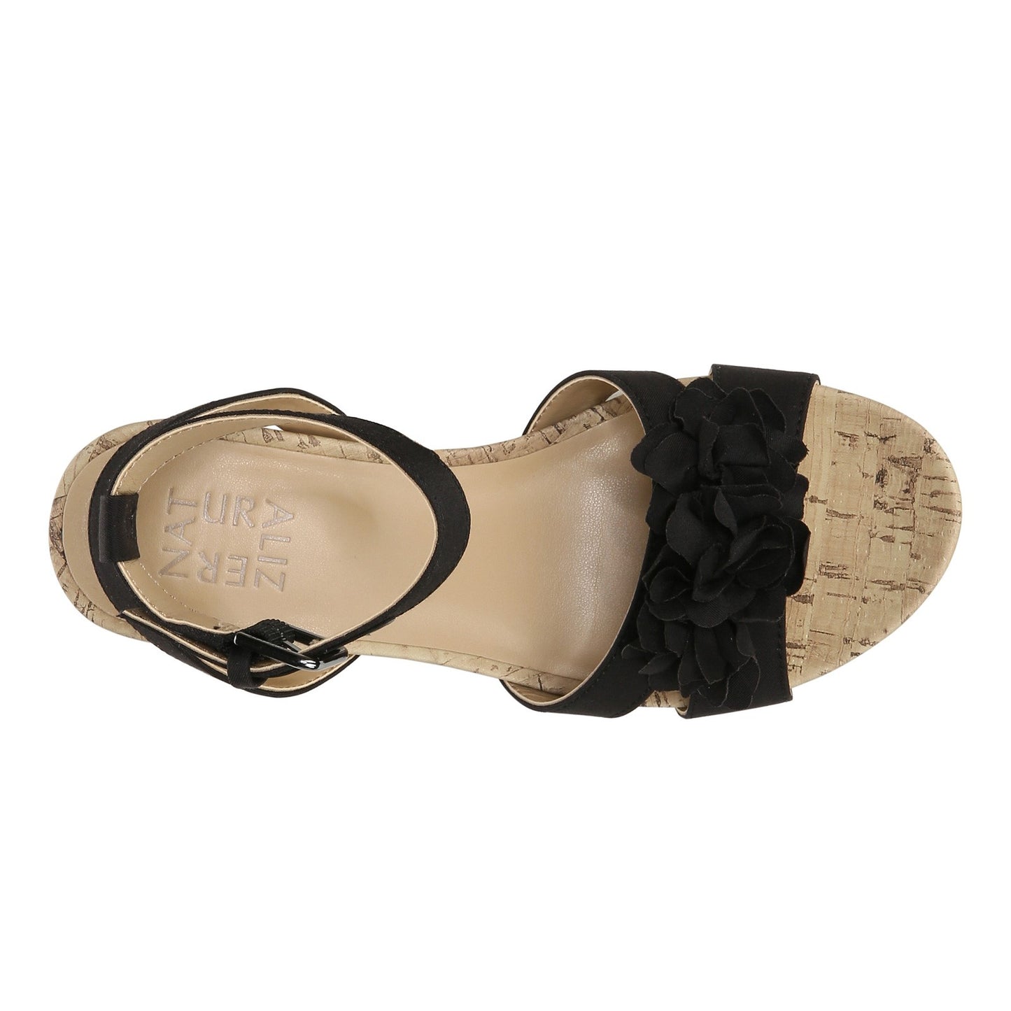 Peltz Shoes  Women's Naturalizer Areda Flower Wedge Sandal BLACK I0629F1002