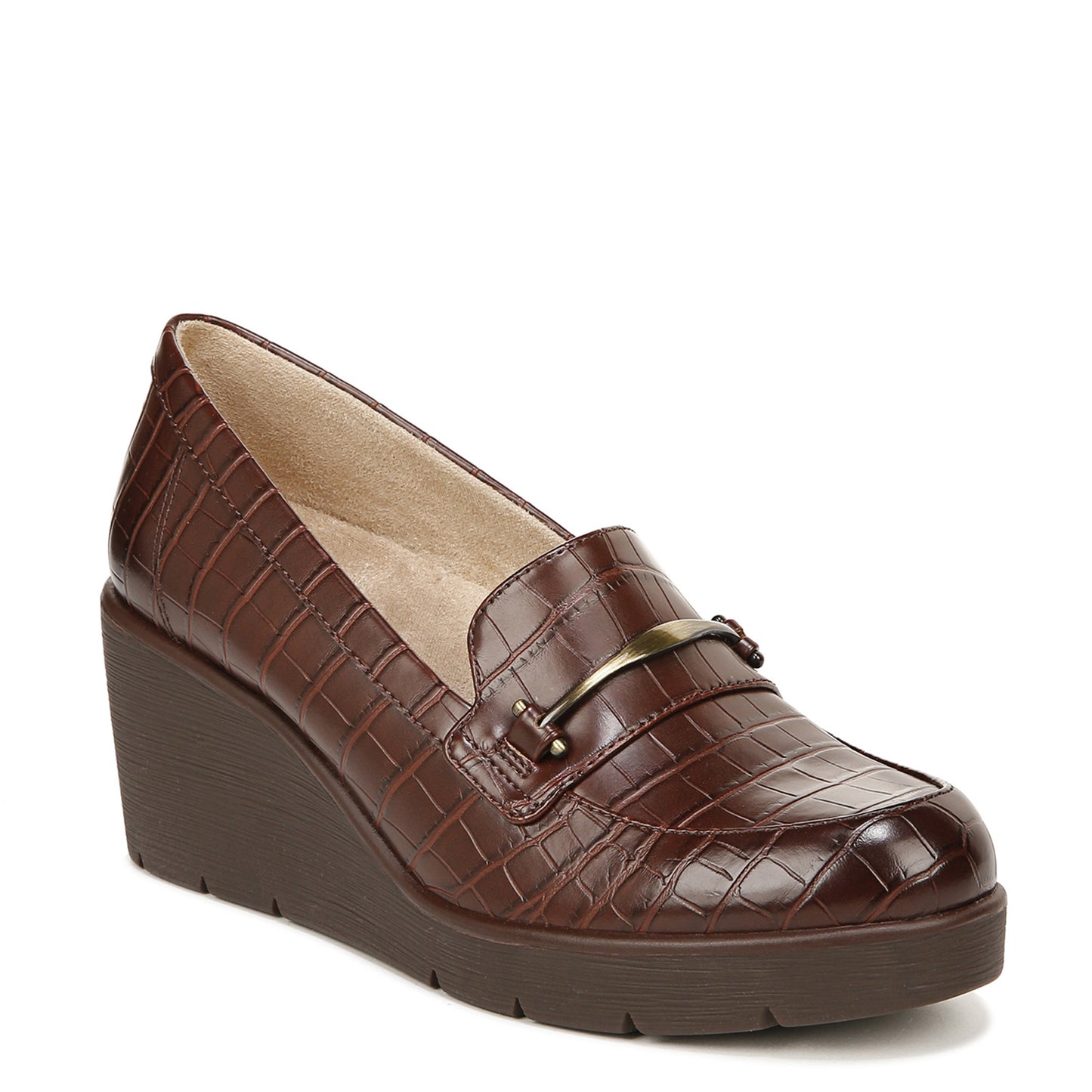 Peltz Shoes  Women's SOUL Naturalizer Achieve Loafer BROWN CROCO I2177S3201