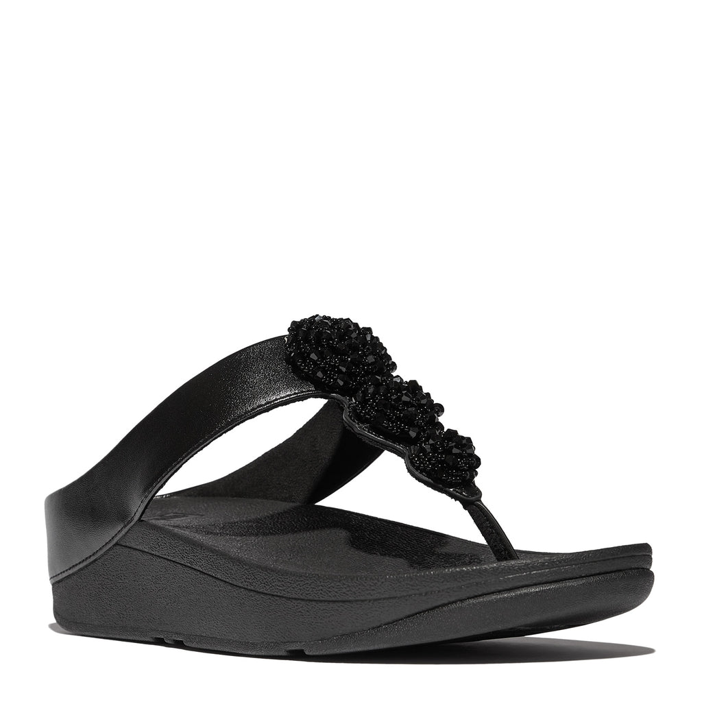 Women's FitFlop Fino Beaded Button Sandal METALLIC BLACK IU1-565