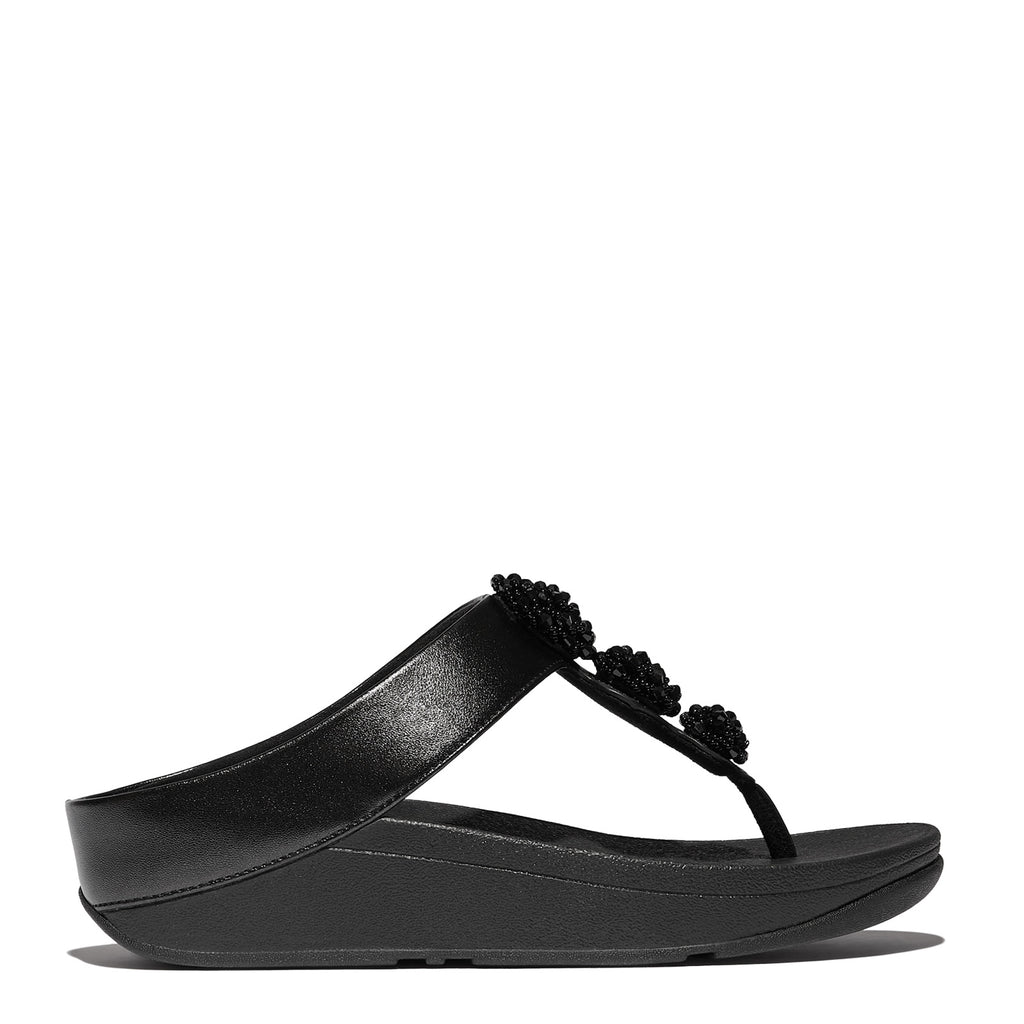 Women's FitFlop Fino Beaded Button Sandal METALLIC BLACK IU1-565