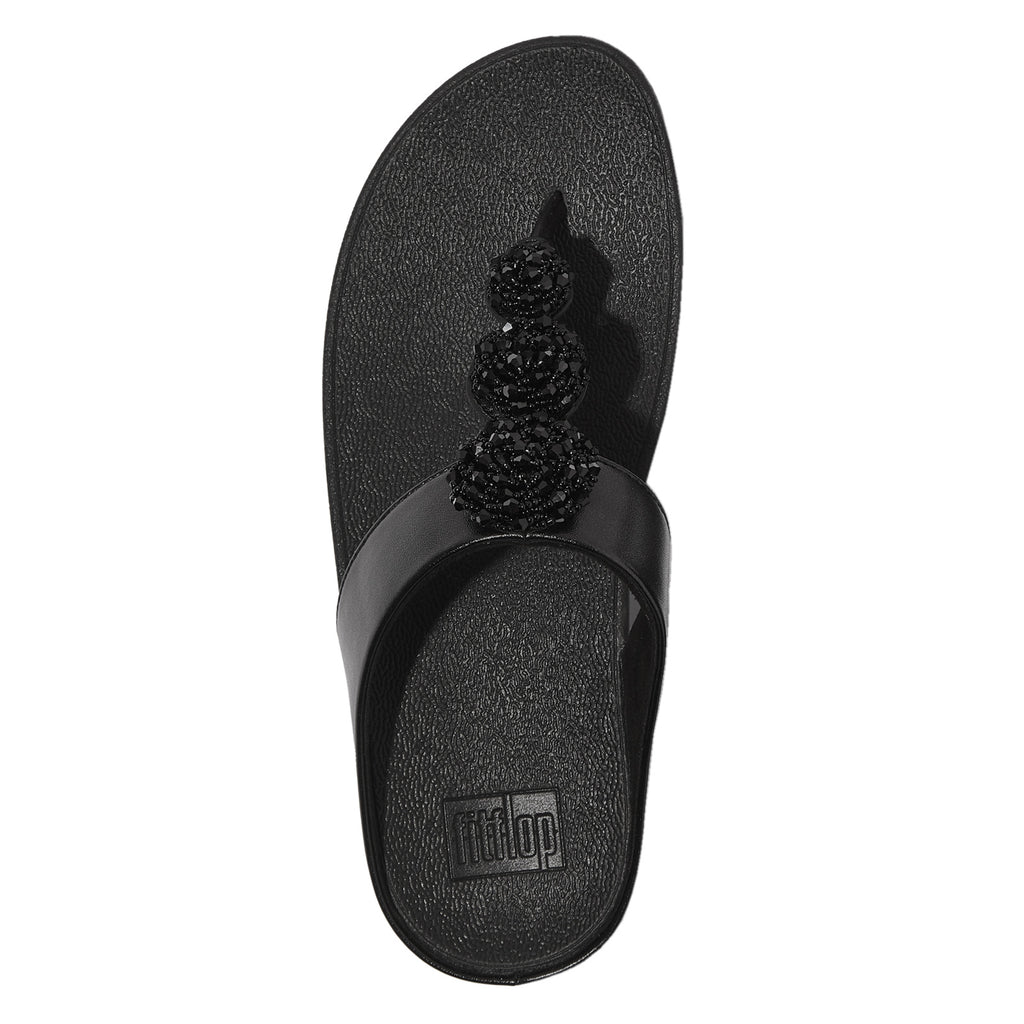 Women's FitFlop Fino Beaded Button Sandal METALLIC BLACK IU1-565