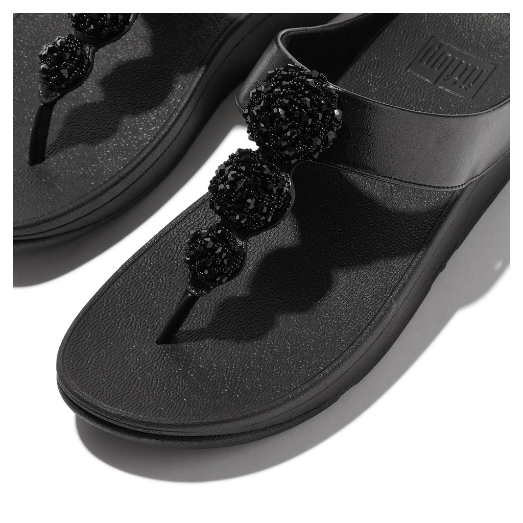 Women's FitFlop Fino Beaded Button Sandal METALLIC BLACK IU1-565