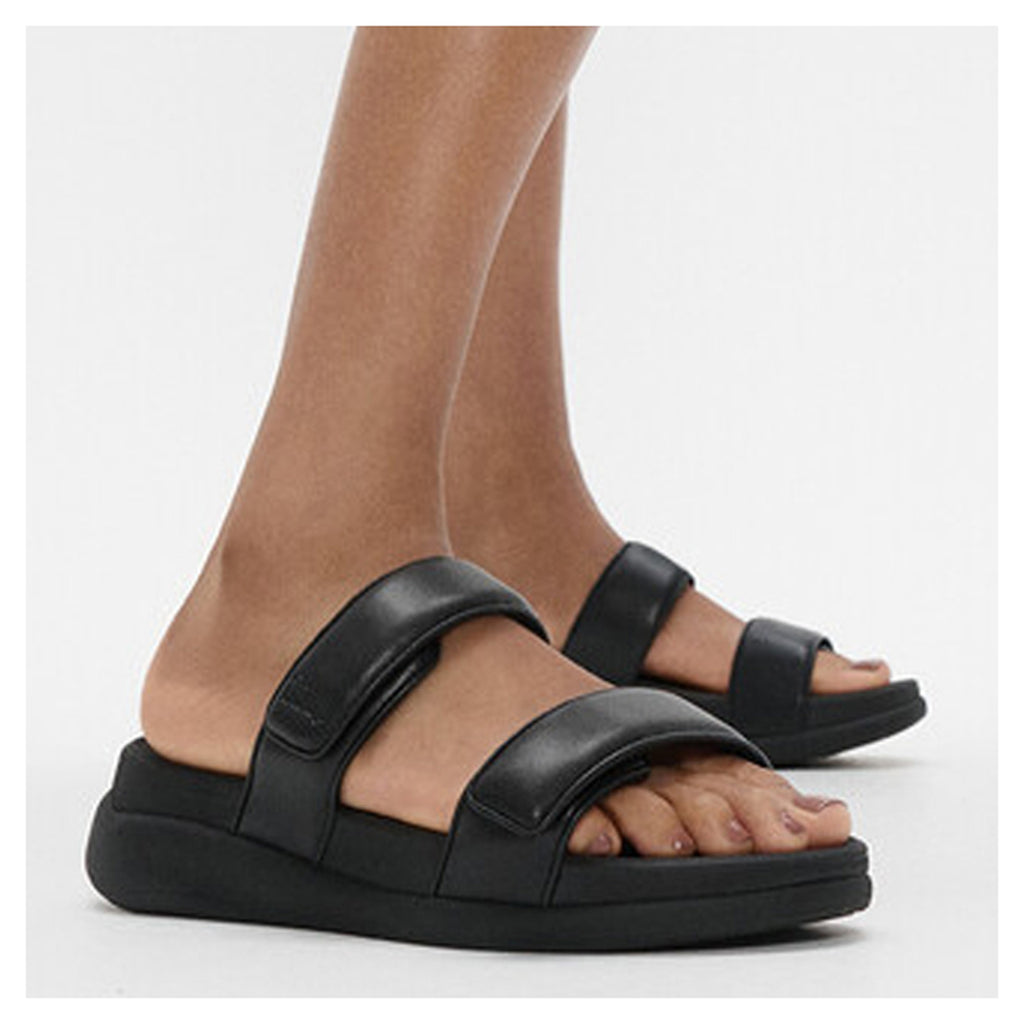 Women's FitFlop F-MODE GO Adjustable Two-Bar Slide Sandal BLACK IW2-090