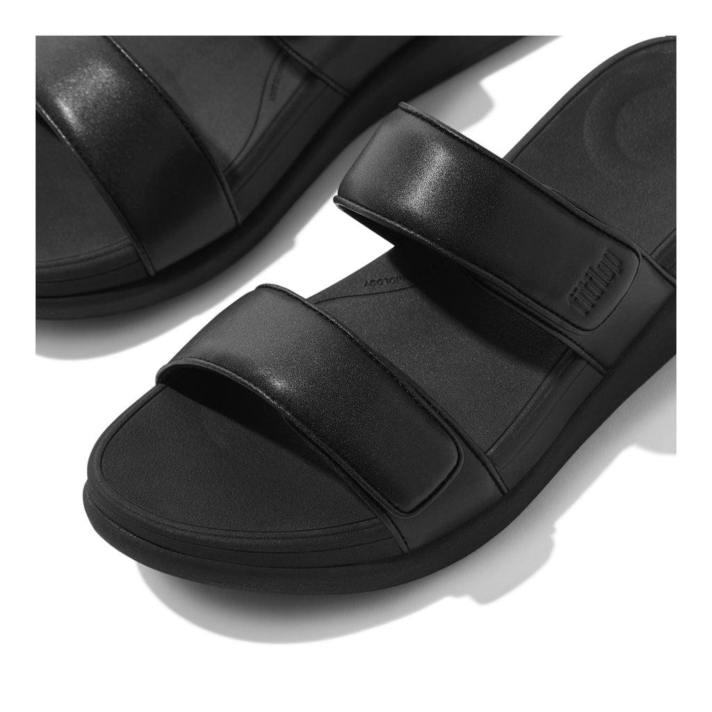 Women's FitFlop F-MODE GO Adjustable Two-Bar Slide Sandal BLACK IW2-090