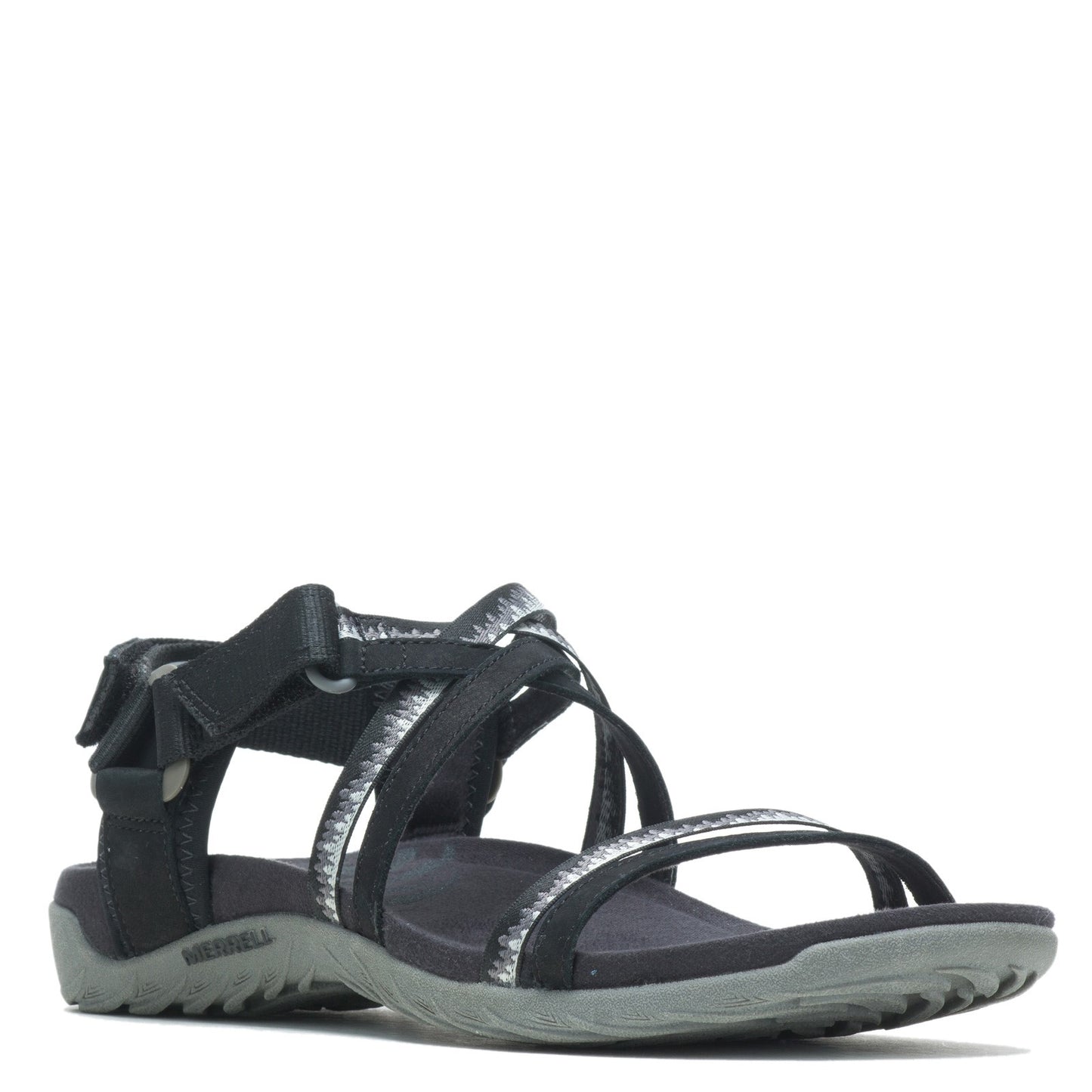 Peltz Shoes  Women's Merrell Terran Cush 3 Lattice Sandal - Wide Width BLACK J002712W
