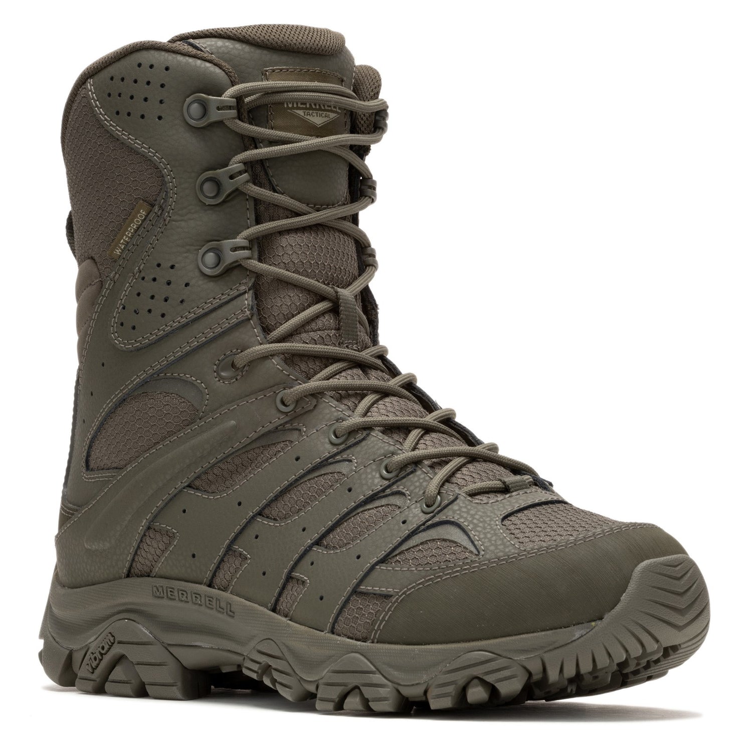 Peltz Shoes  Men's Merrell Moab 3 WP Tactical Zip 8in Work Boot - Wide Width Dark Olive J004109W