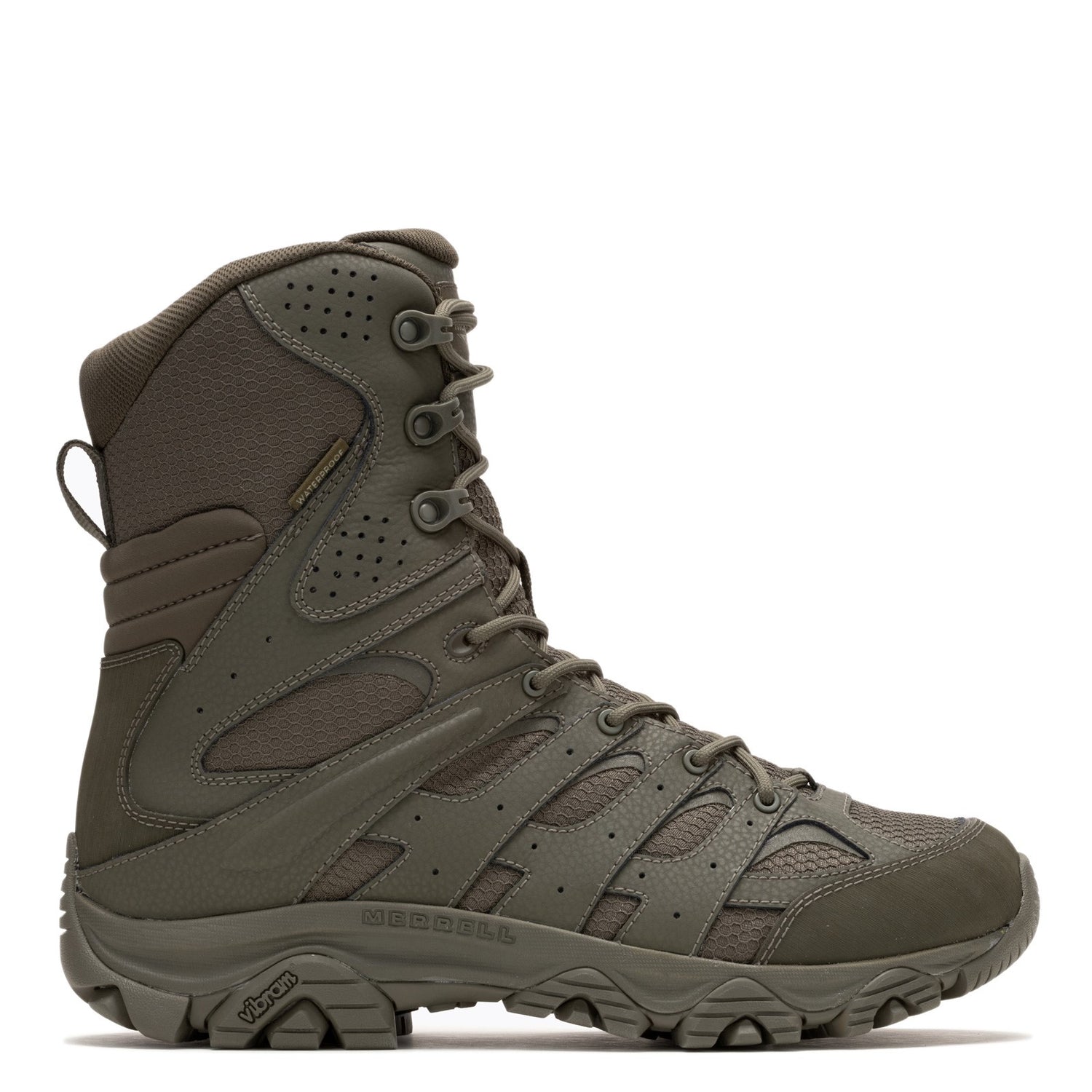 Peltz Shoes  Men's Merrell Moab 3 WP Tactical Zip 8in Work Boot - Wide Width Dark Olive J004109W
