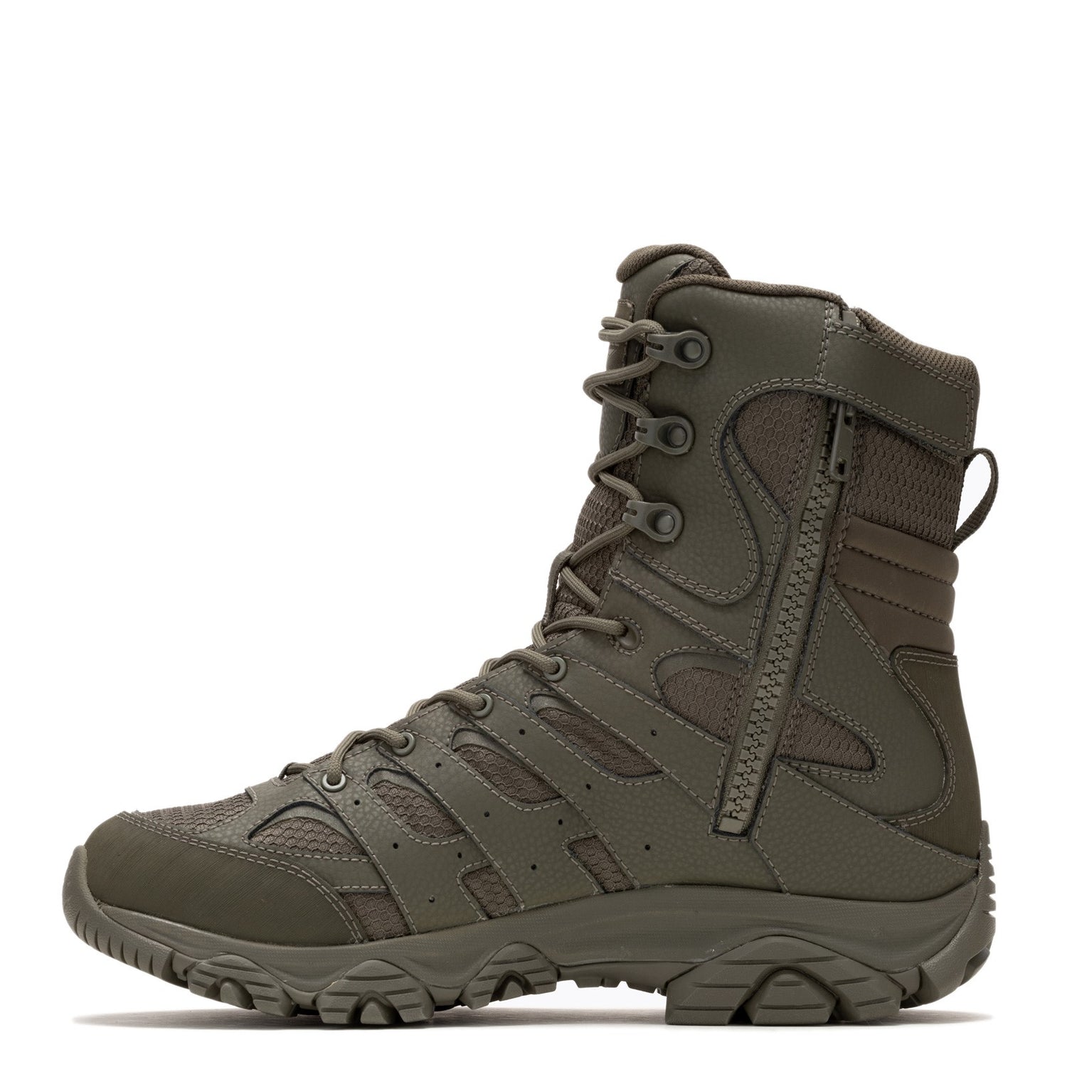 Peltz Shoes  Men's Merrell Moab 3 WP Tactical Zip 8in Work Boot Dark Olive J004109