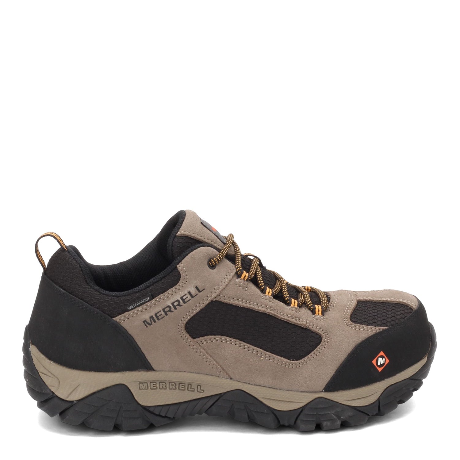 Peltz Shoes  Men's Merrell Moab Onset Low Waterproof Comp Toe Work Shoe WALNUT J099505