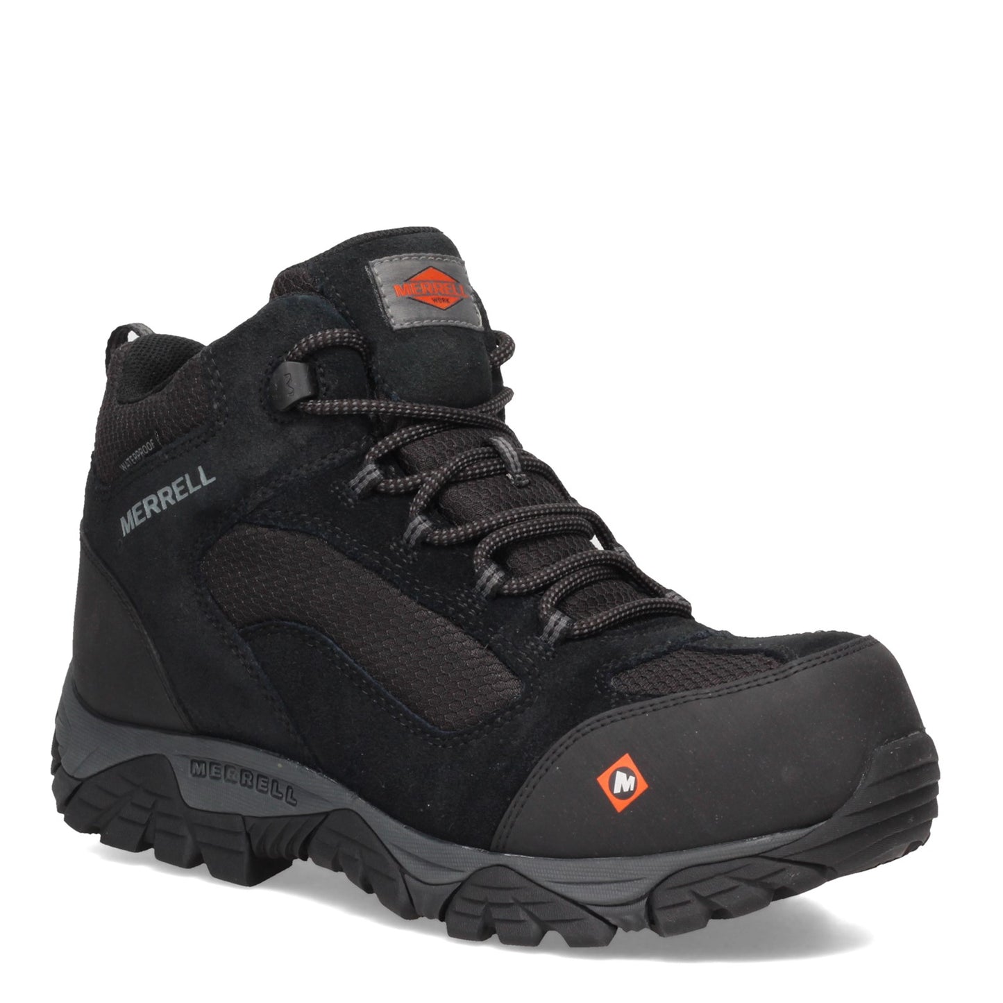 Peltz Shoes  Men's Merrell Moab Onset Mid Waterproof Comp Toe Work Boot - Wide Width BLACK J099509W